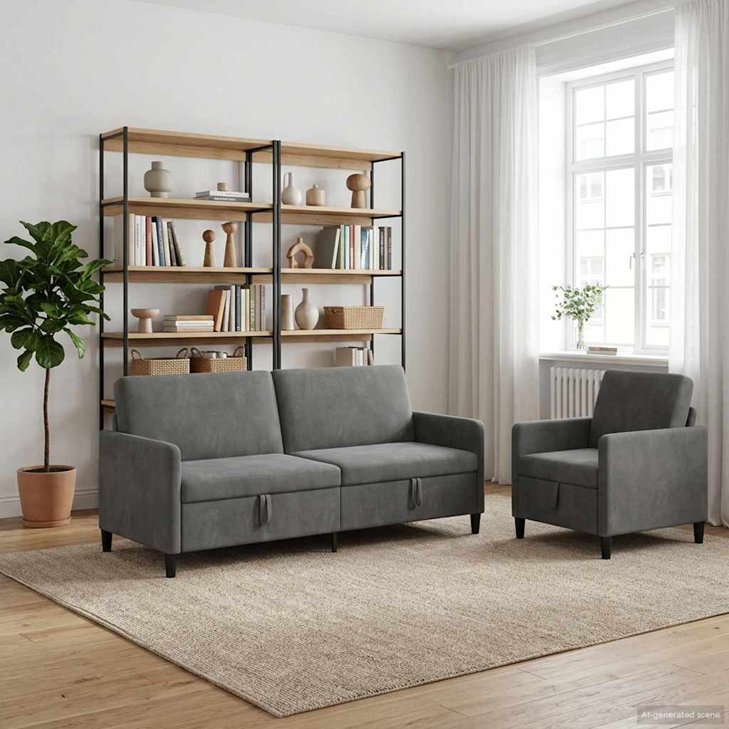Canapé avec rangement 2 pc Gris foncé Polyester