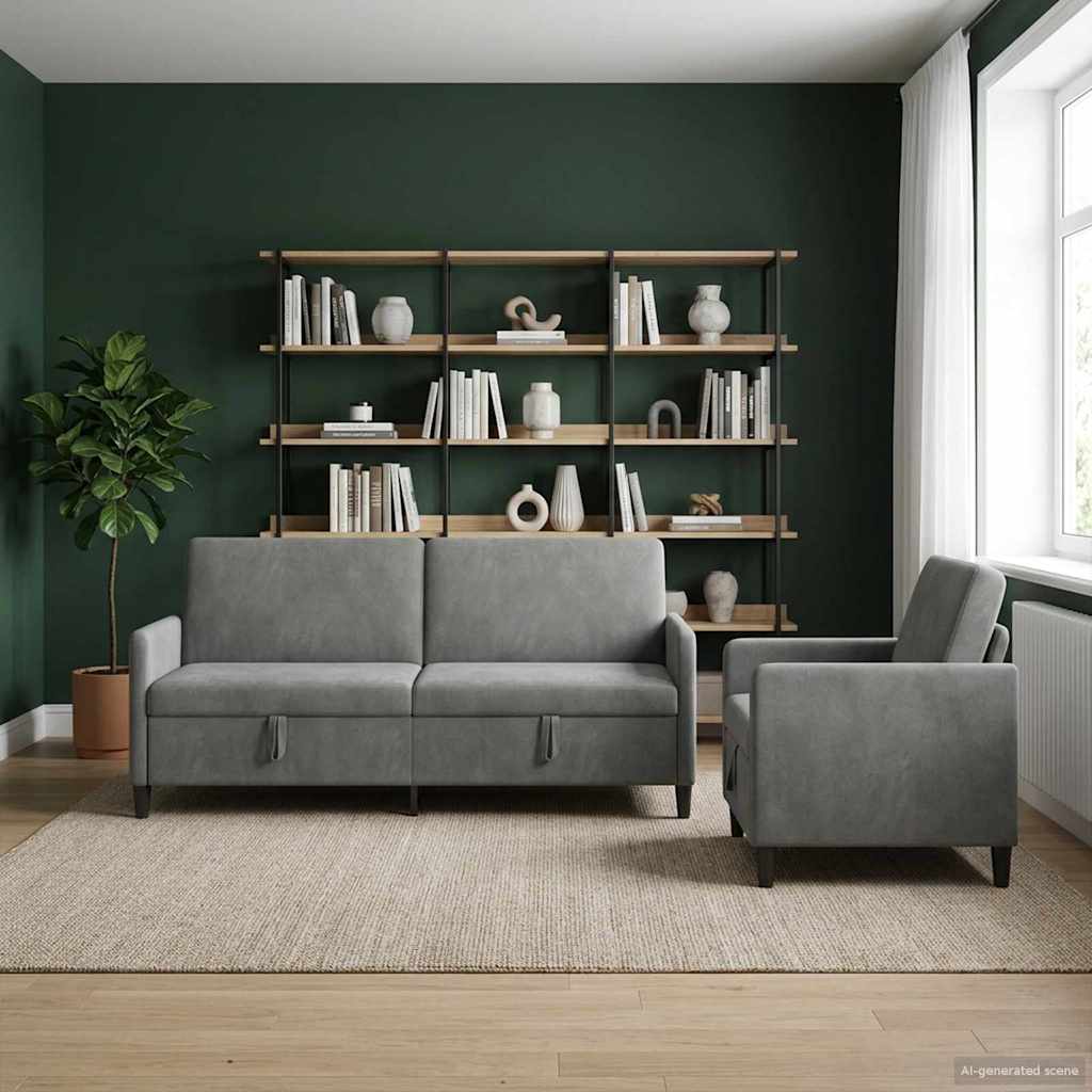 Canapé avec rangement 2 pc Gris foncé Polyester