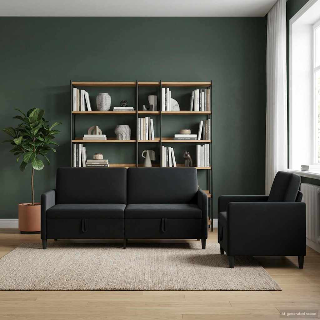 Canapé avec rangement 2 pc Noir Polyester