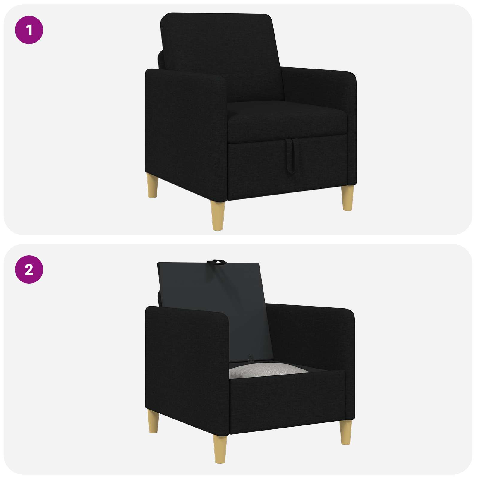 Sofa avec rangement Noir 72 x 78 x 87 cm Polyester