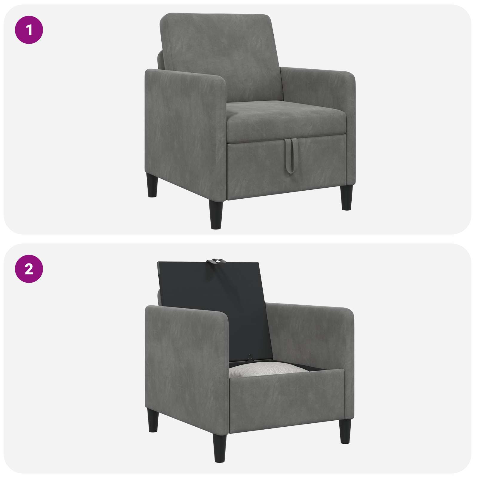 Sofa avec rangement Gris foncé 72 x 78 x 87 cm Polyester