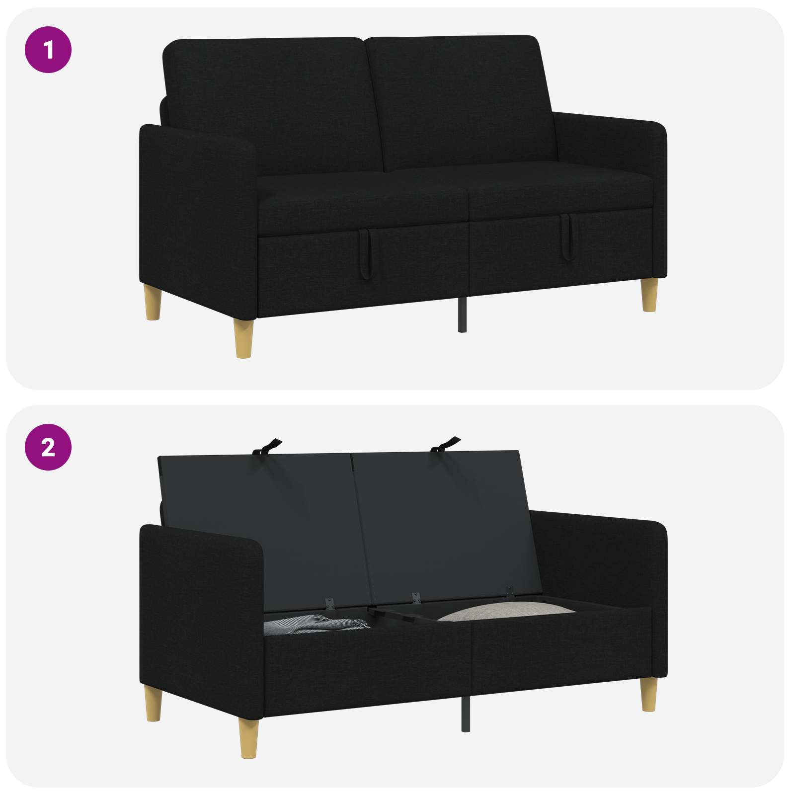 Sofa avec rangement Noir 152 x 78 x 87 cm Polyester