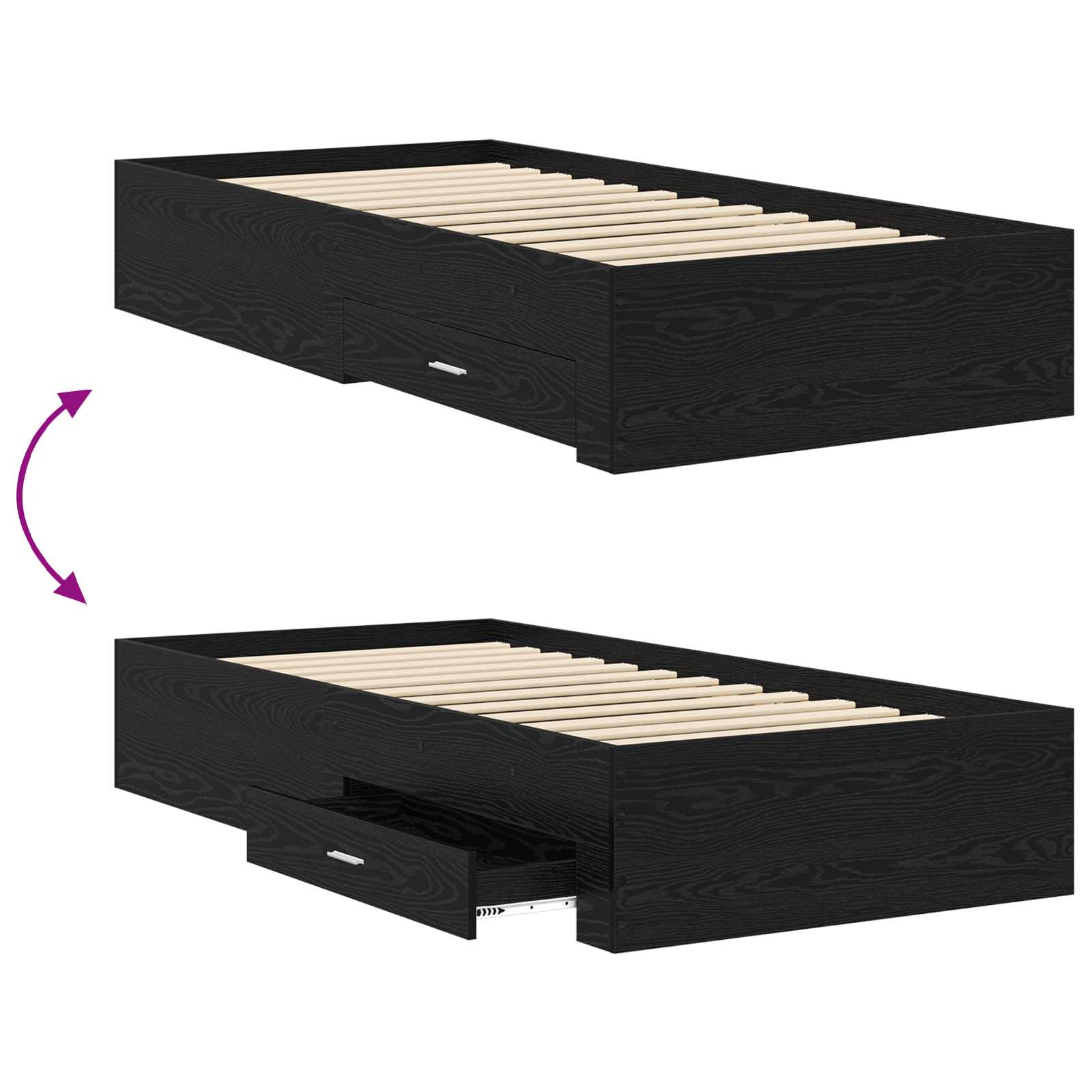 Cadre de lit avec tiroir Chêne noir Bois d'ingénierie