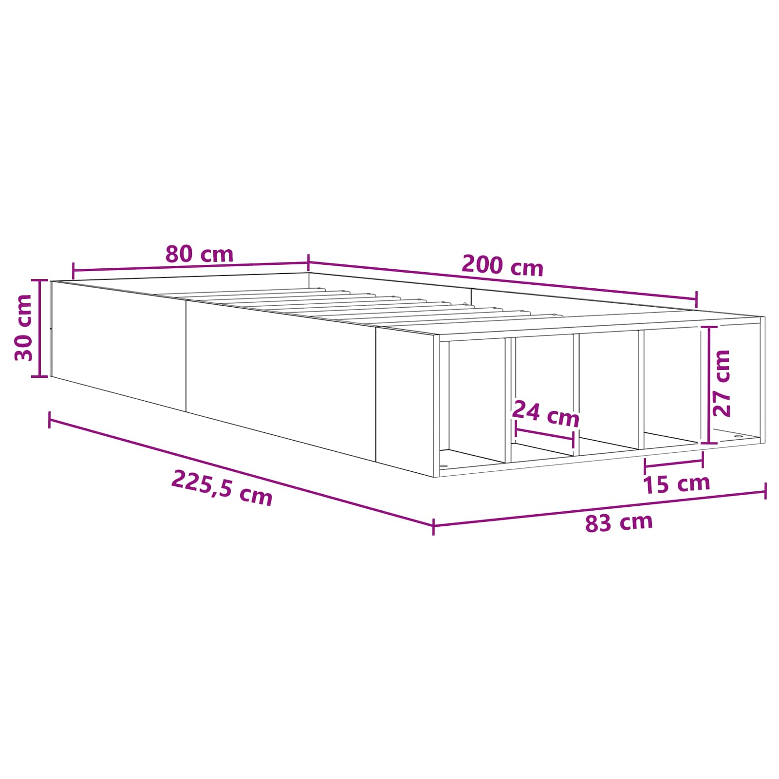 Cadre de lit avec rangement Bois ancien 80 x 200 cm