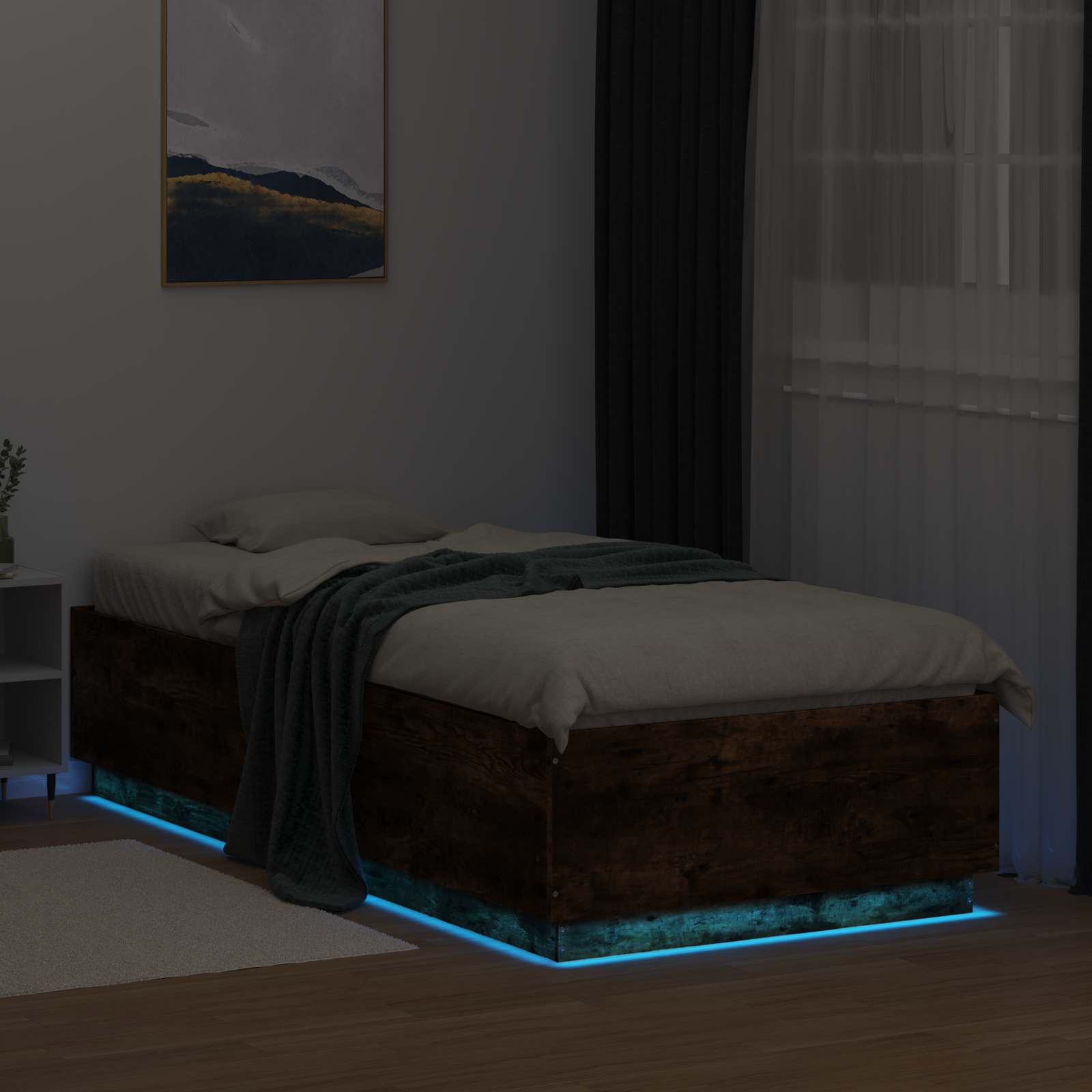 Cadre de lit avec LED Chêne fumé 80 x 200 cm Bois d'ingénierie