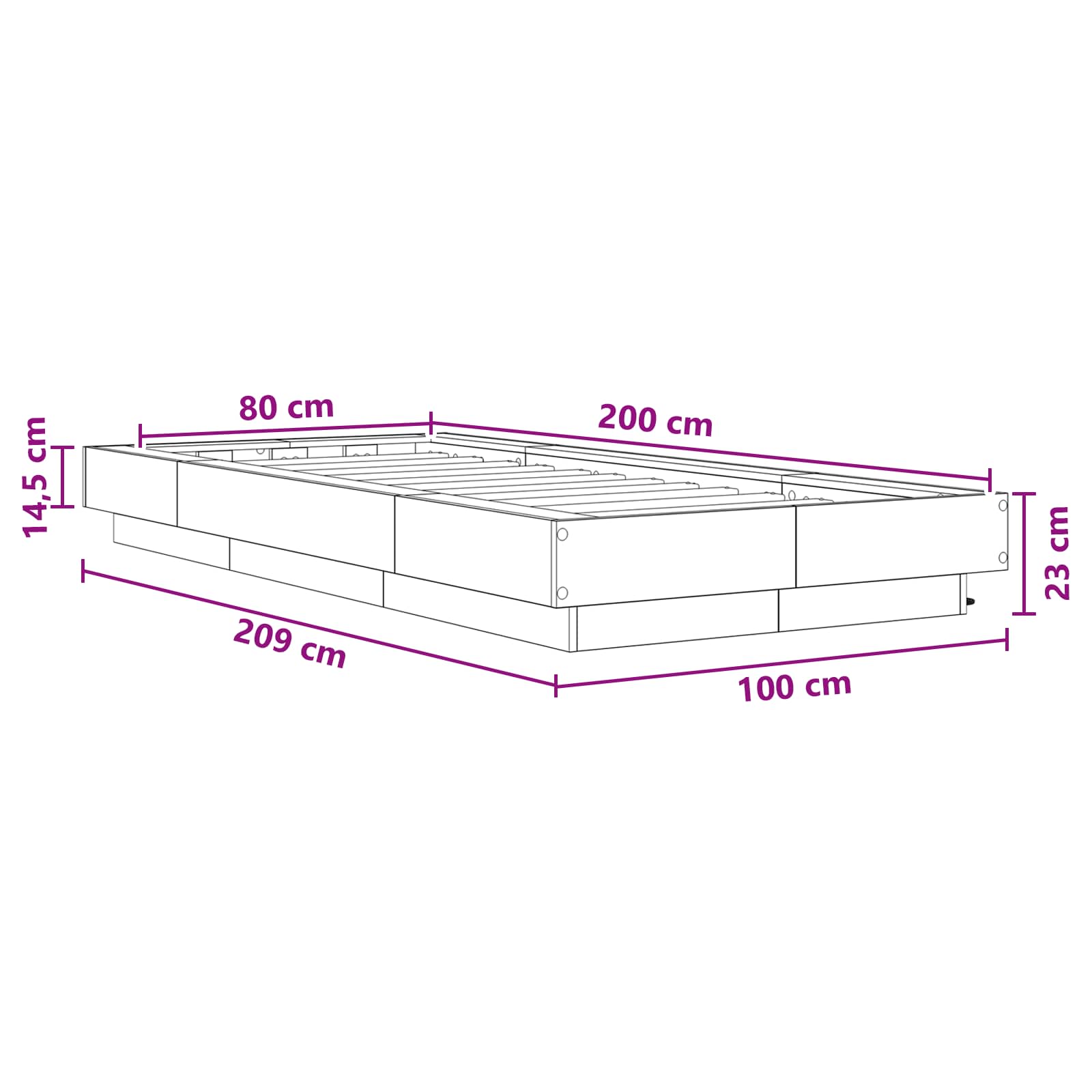 Cadre de lit avec LED Chêne artisanal 80 x 200 cm - XIOS
