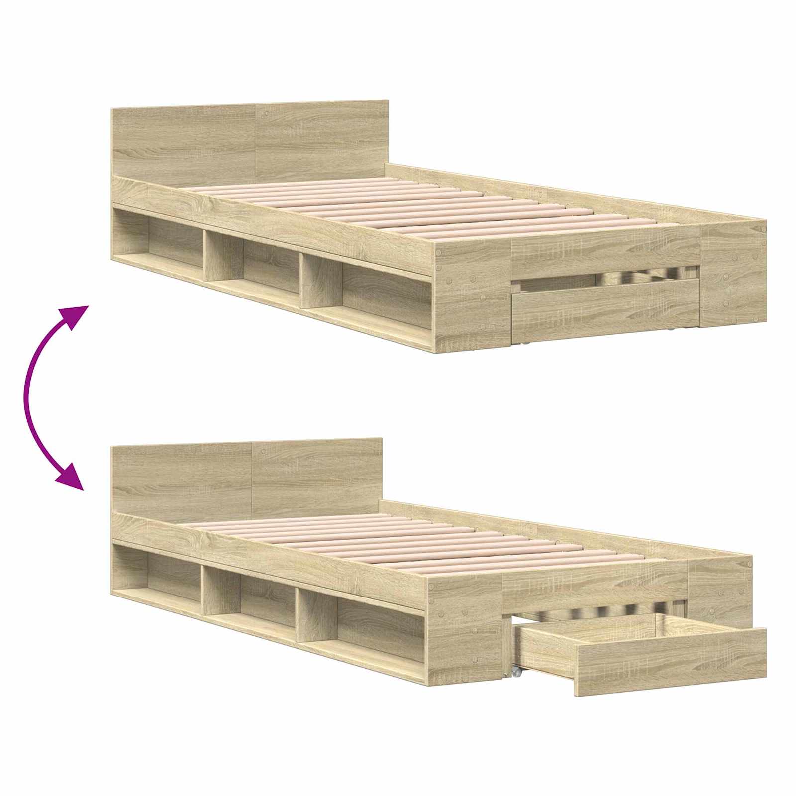 Cadre de lit avec rangement Chêne Sonoma 80 x 200 cm