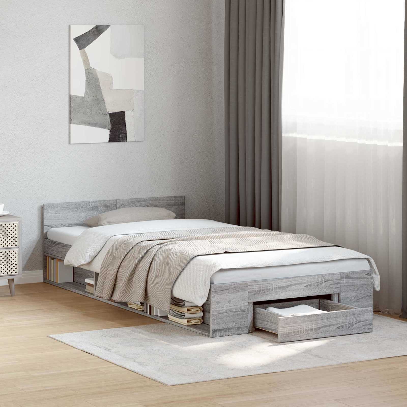 Cadre de lit avec rangement avec tiroir Sonoma gris 80 x 200 cm - XIOS