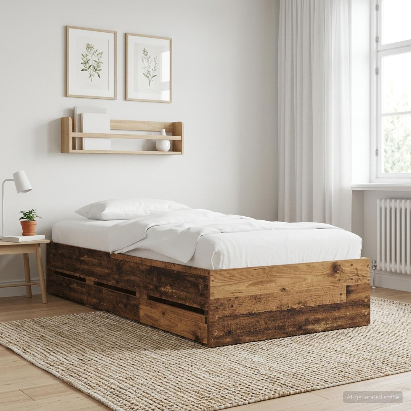 Cadre de lit avec rangement Bois ancien Bois d'ingénierie