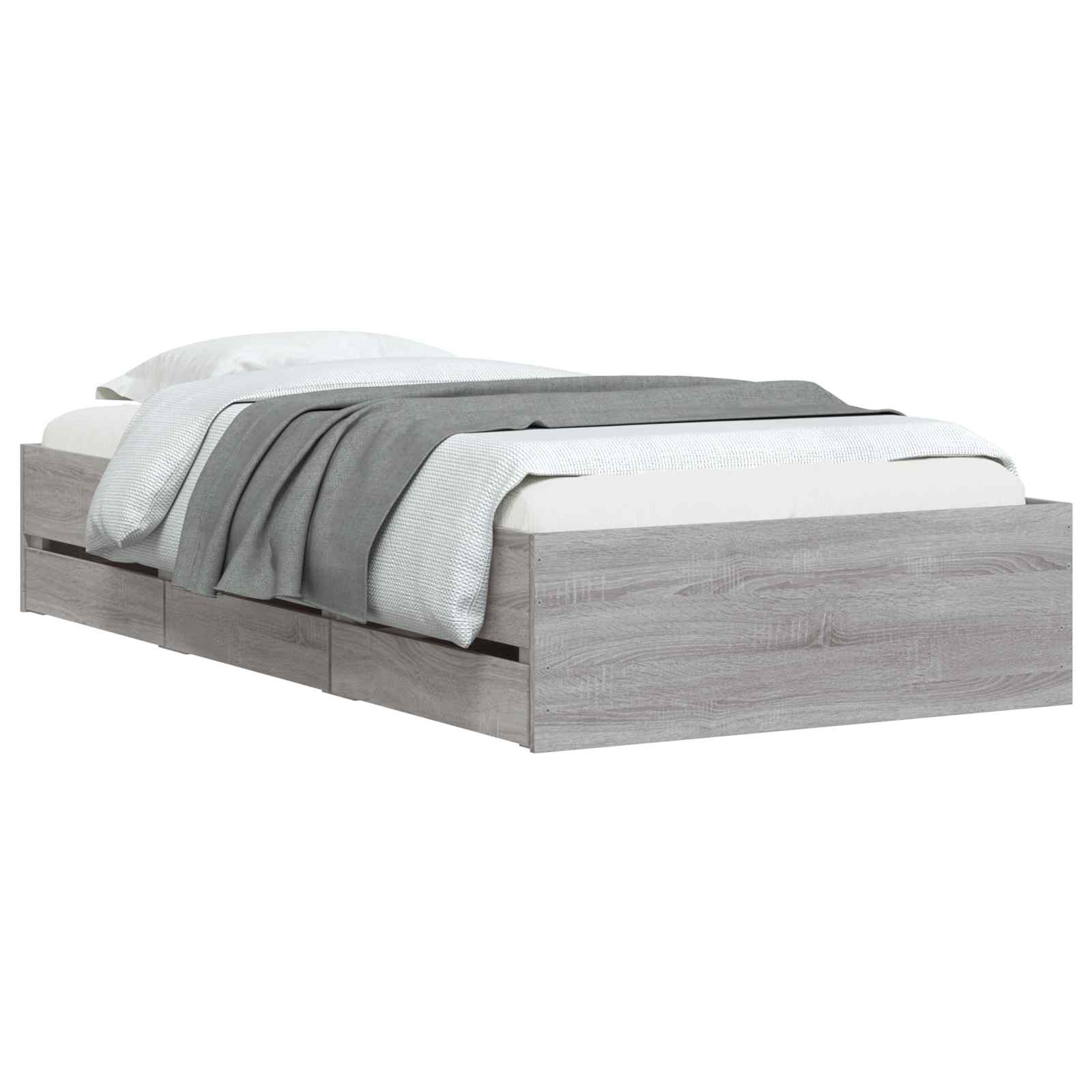 Cadre de lit avec rangement Gris béton Bois d'ingénierie