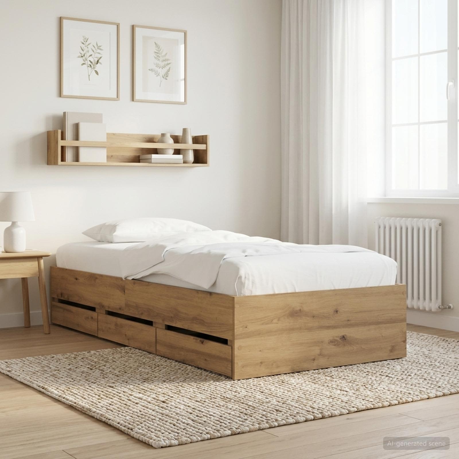 Cadre de lit avec rangement Chêne artisanal Bois d'ingénierie