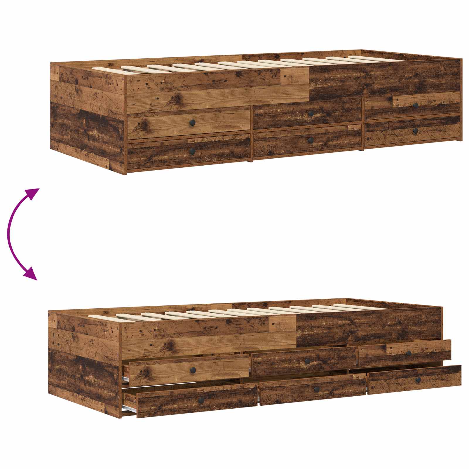 Cadre de lit avec rangement avec tiroir Bois ancien 80 x 200 cm