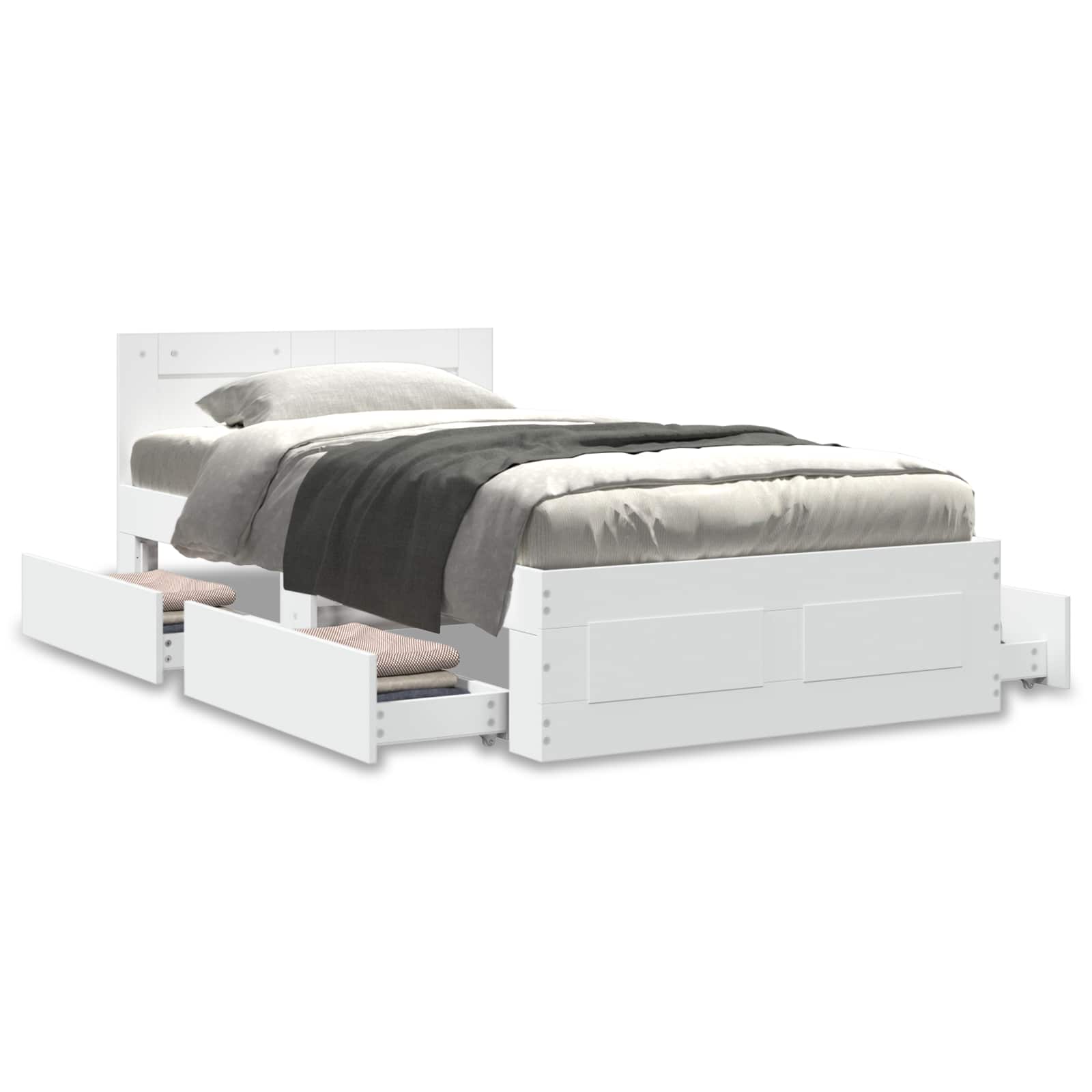 Cadre de lit avec tiroir 2 pc Blanc Bois d'ingénierie - XIOS