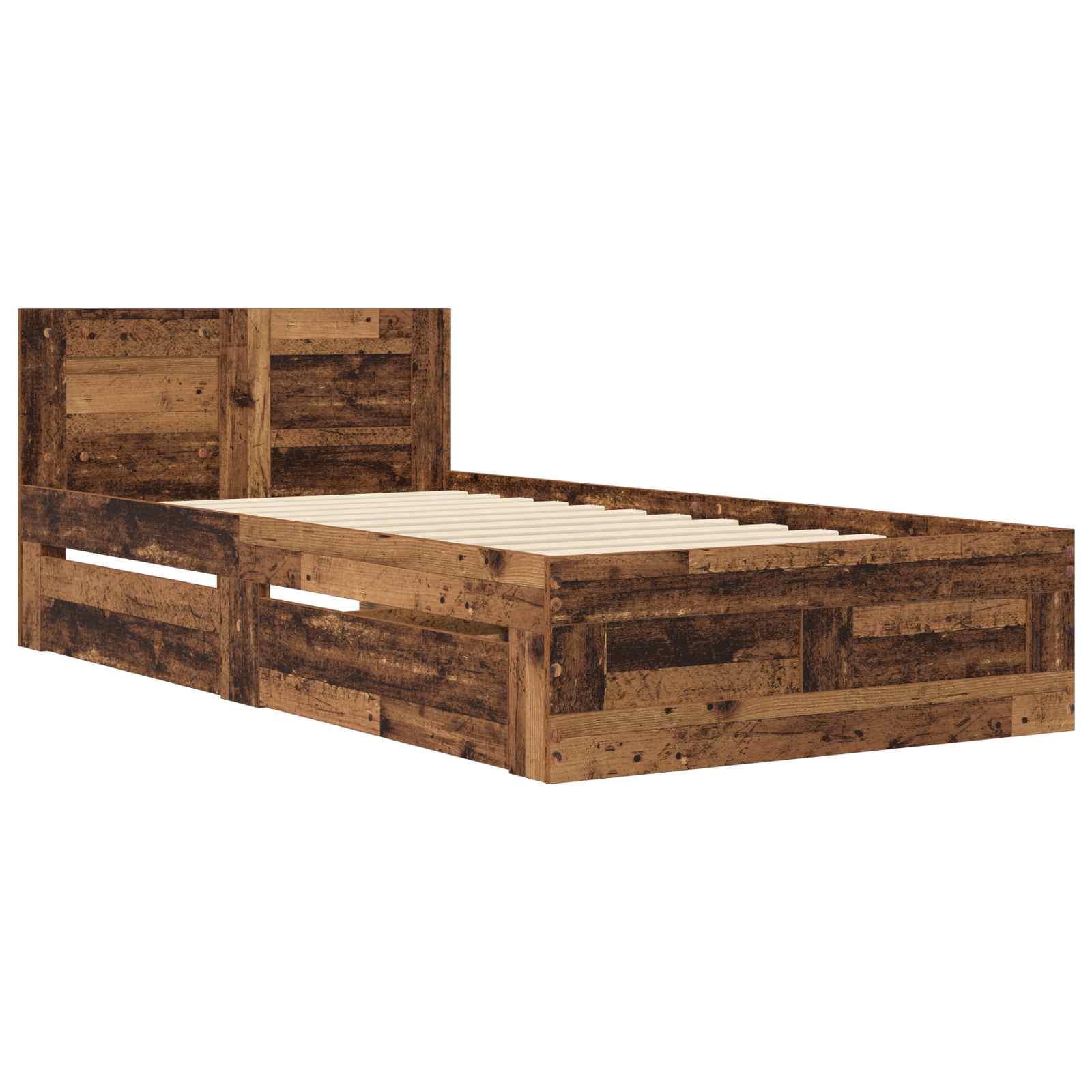 Cadre de lit avec tiroir 2 pc Bois ancien Bois d'ingénierie