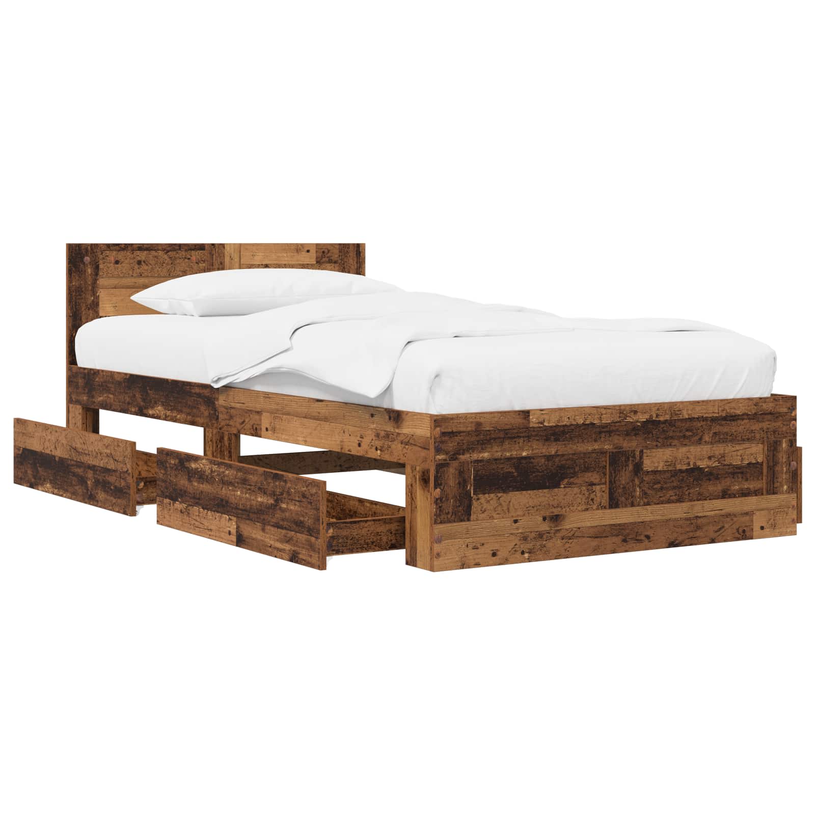 Cadre de lit avec tiroir 2 pc Bois ancien Bois d'ingénierie