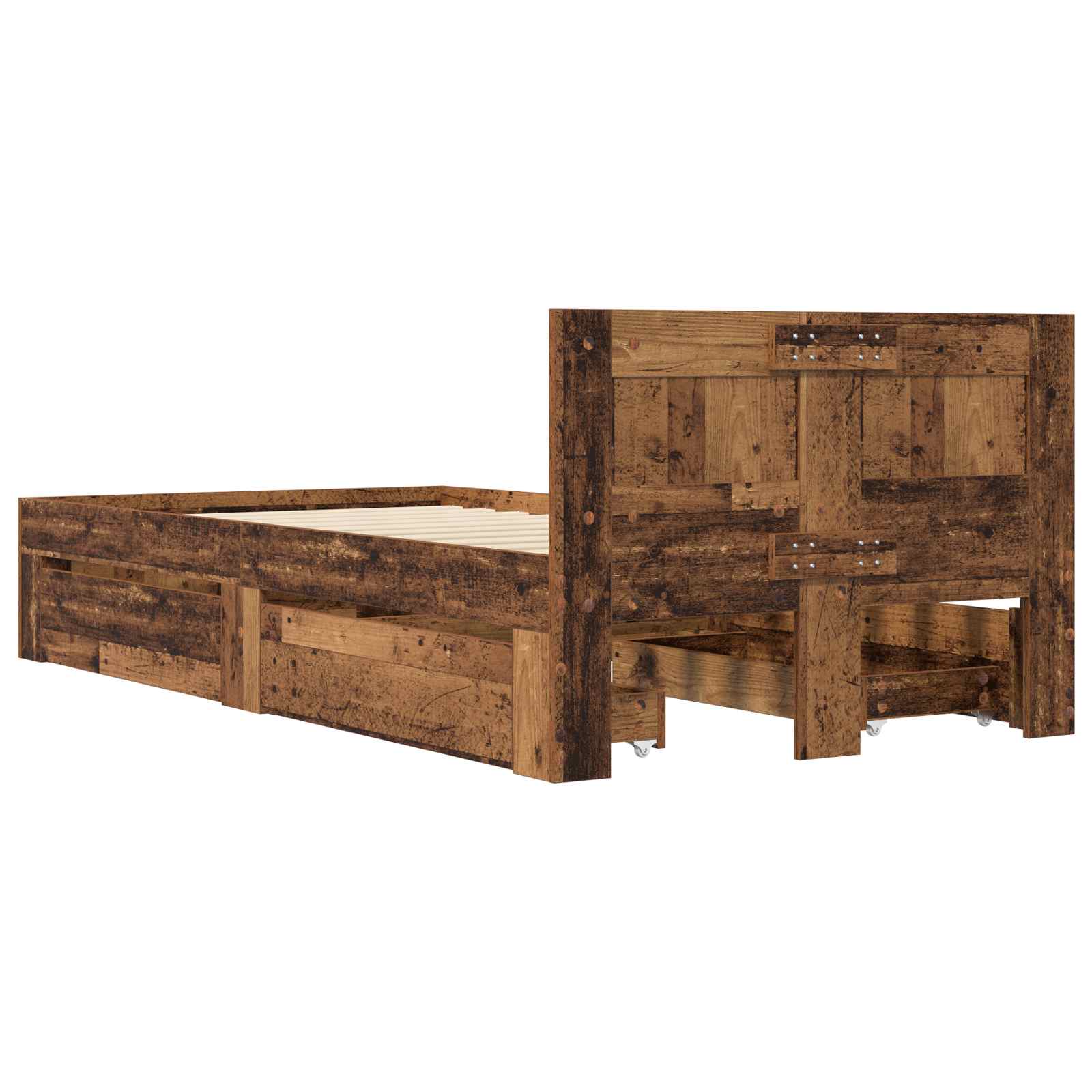 Cadre de lit avec tiroir 2 pc Bois ancien Bois d'ingénierie