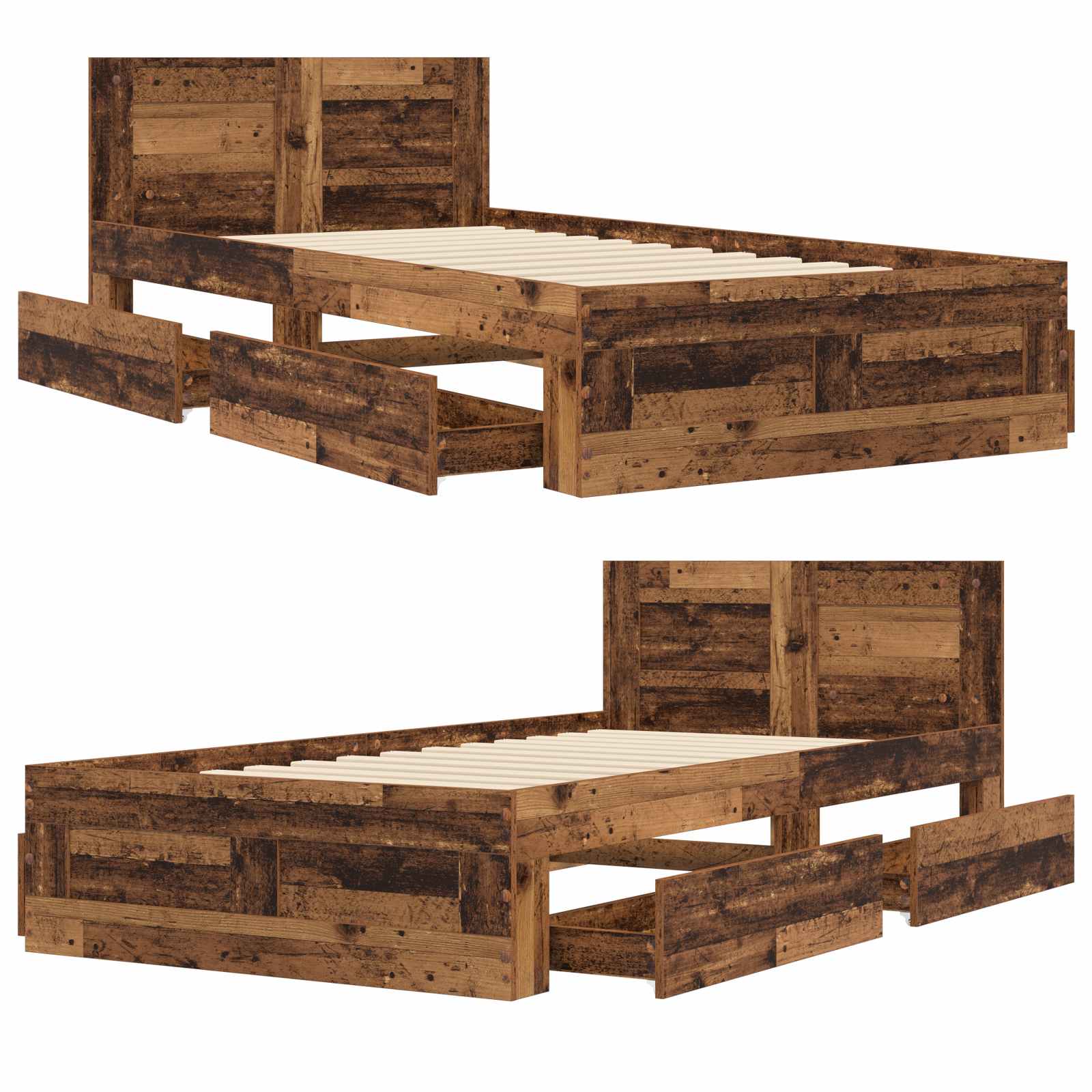 Cadre de lit avec tiroir 2 pc Bois ancien Bois d'ingénierie
