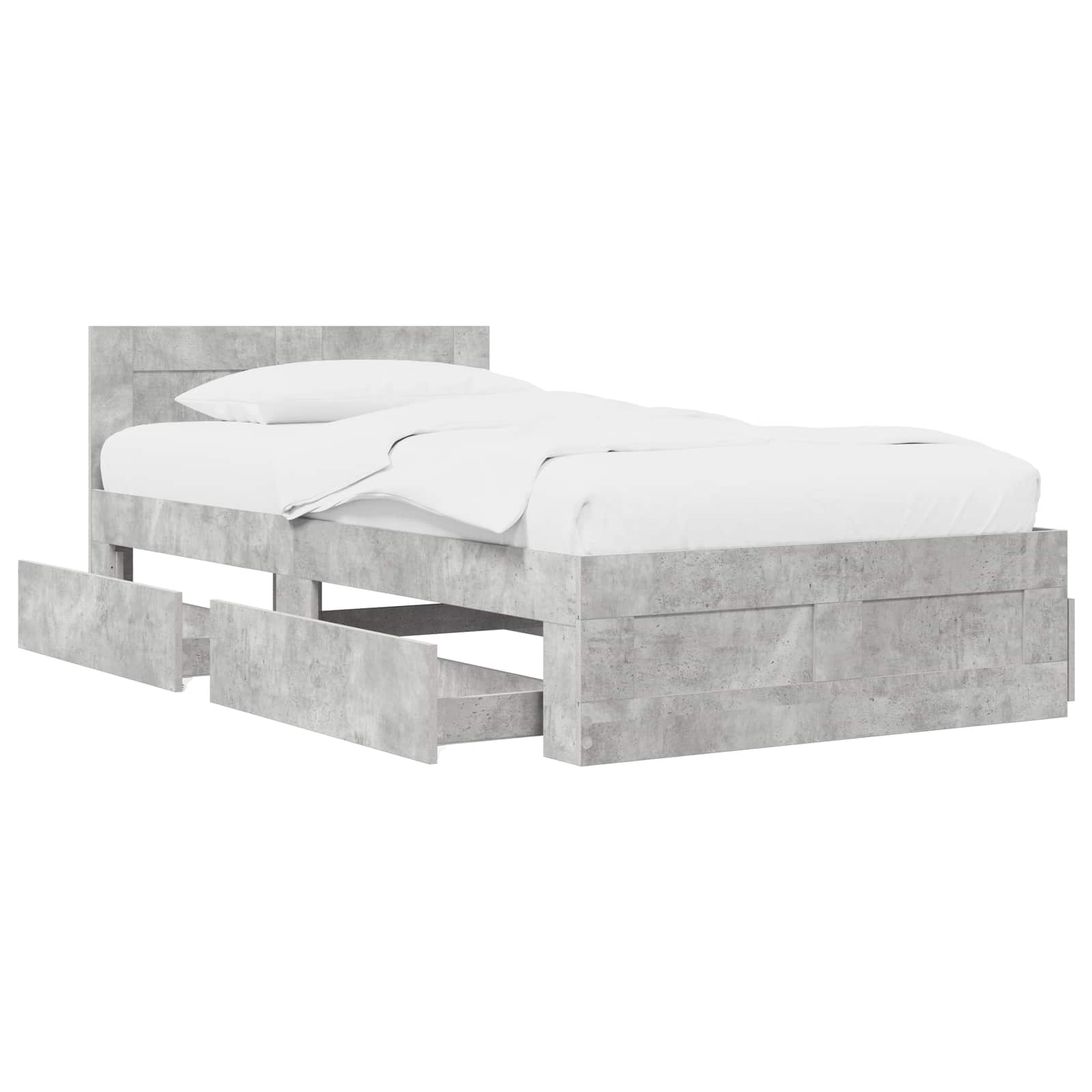 Cadre de lit avec tiroir 2 pc Gris béton Bois d'ingénierie