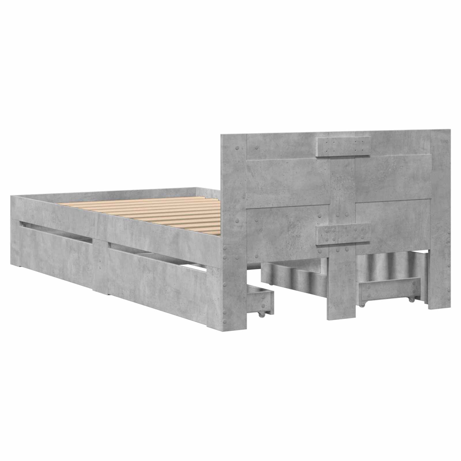 Cadre de lit avec tiroir 2 pc Gris béton Bois d'ingénierie