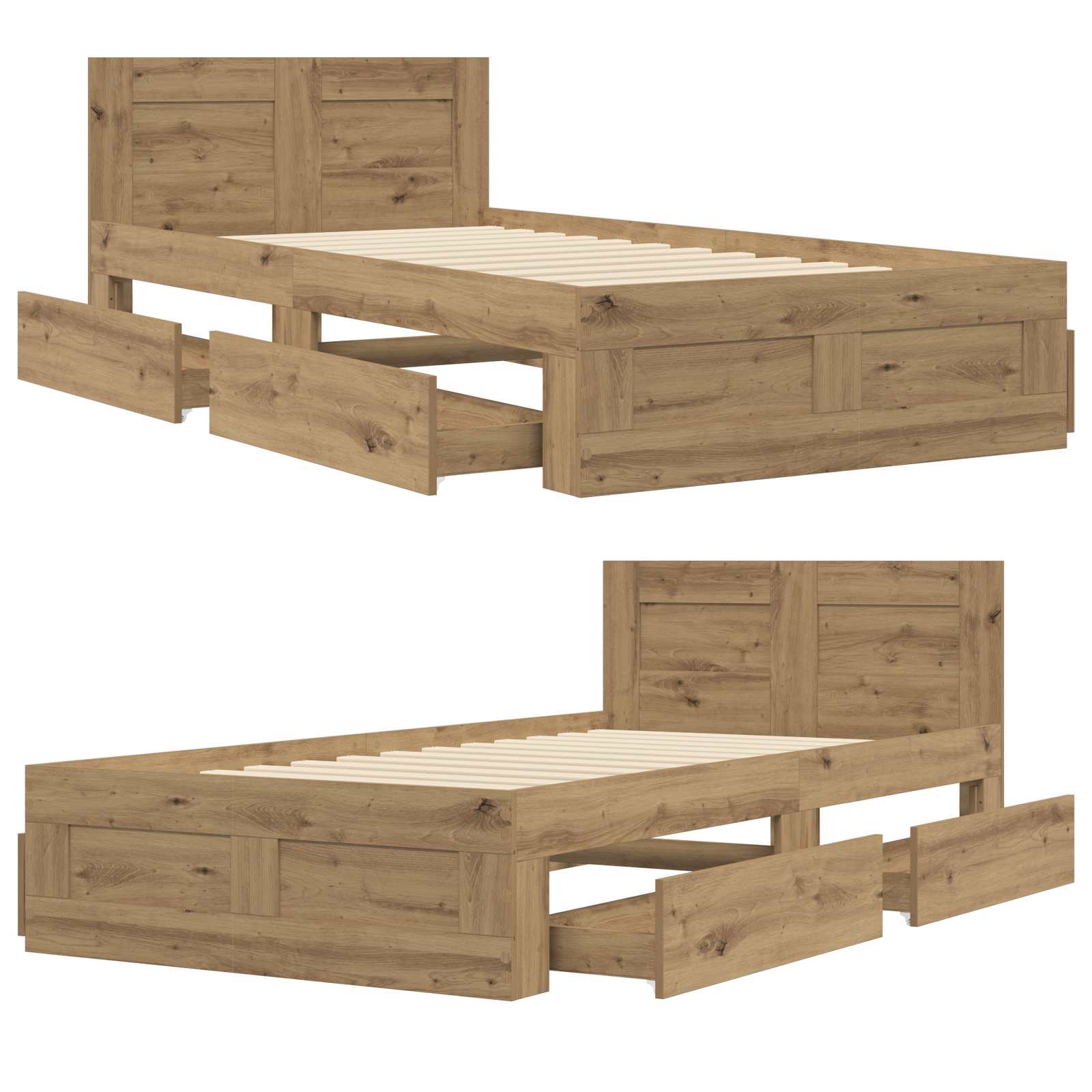 Cadre de lit avec tiroir 2 pc Chêne artisanal Bois d'ingénierie