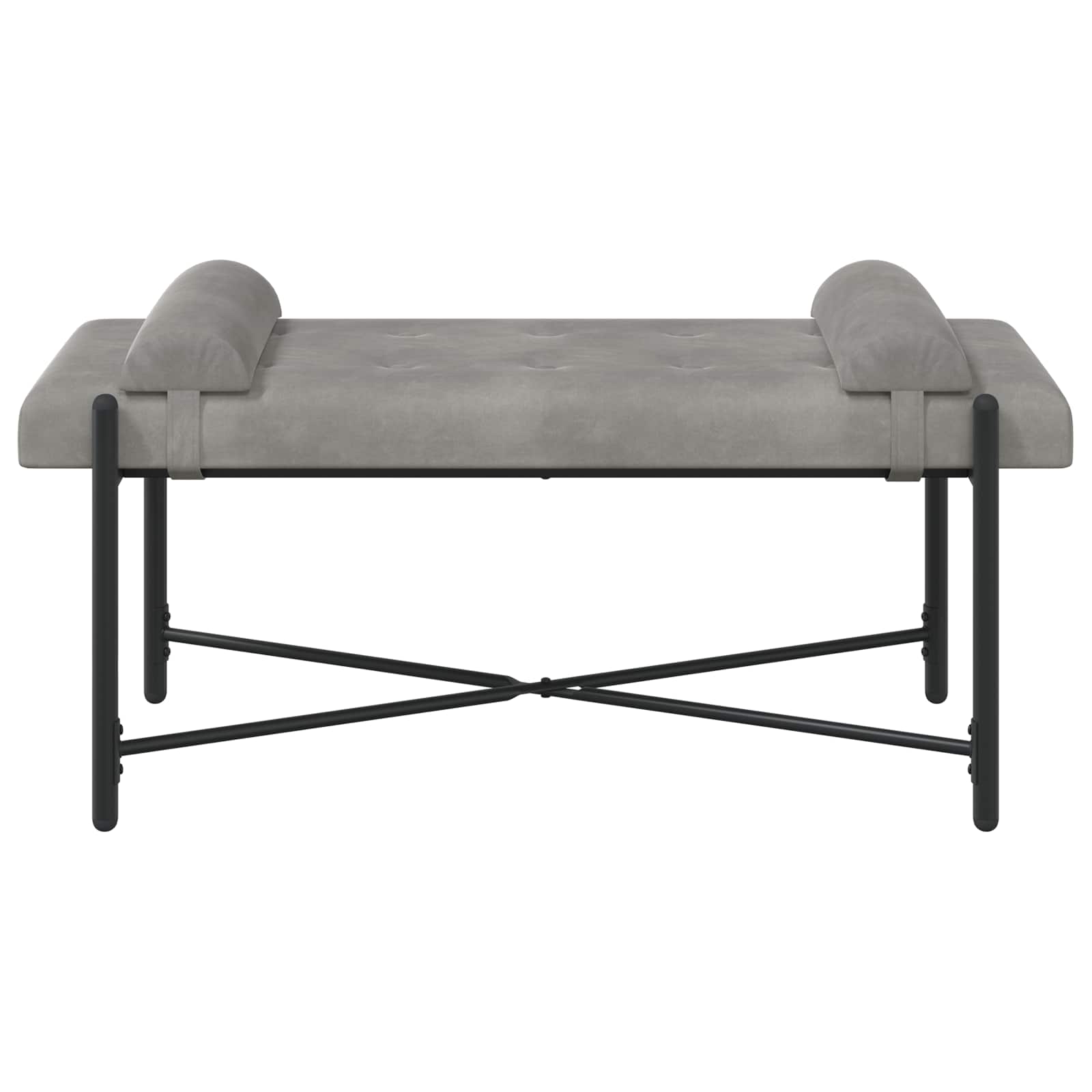 Banc capitonné à boutons avec coussins Gris clair Velours - XIOS