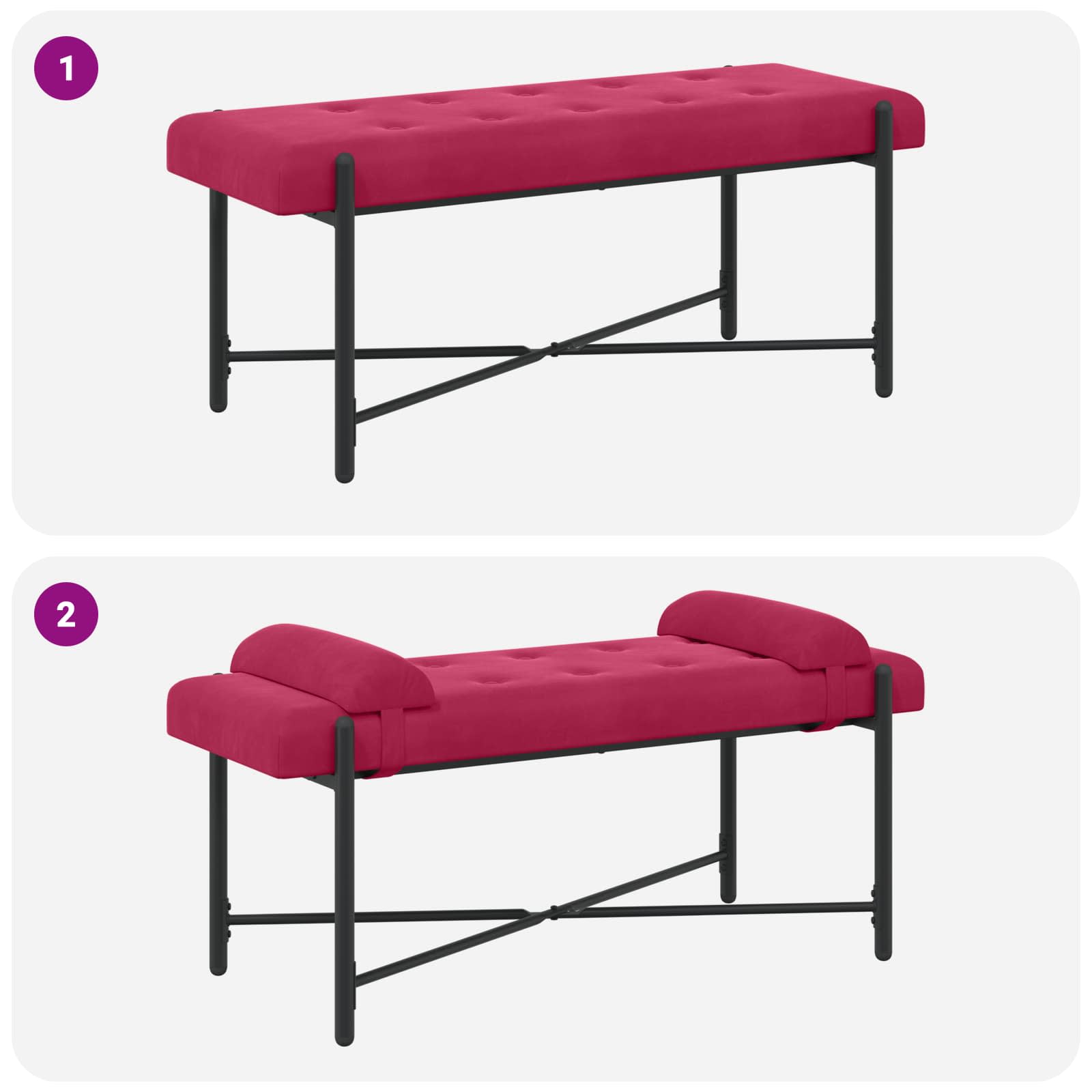 Banc capitonné à boutons avec coussins Bordeaux Velours - XIOS