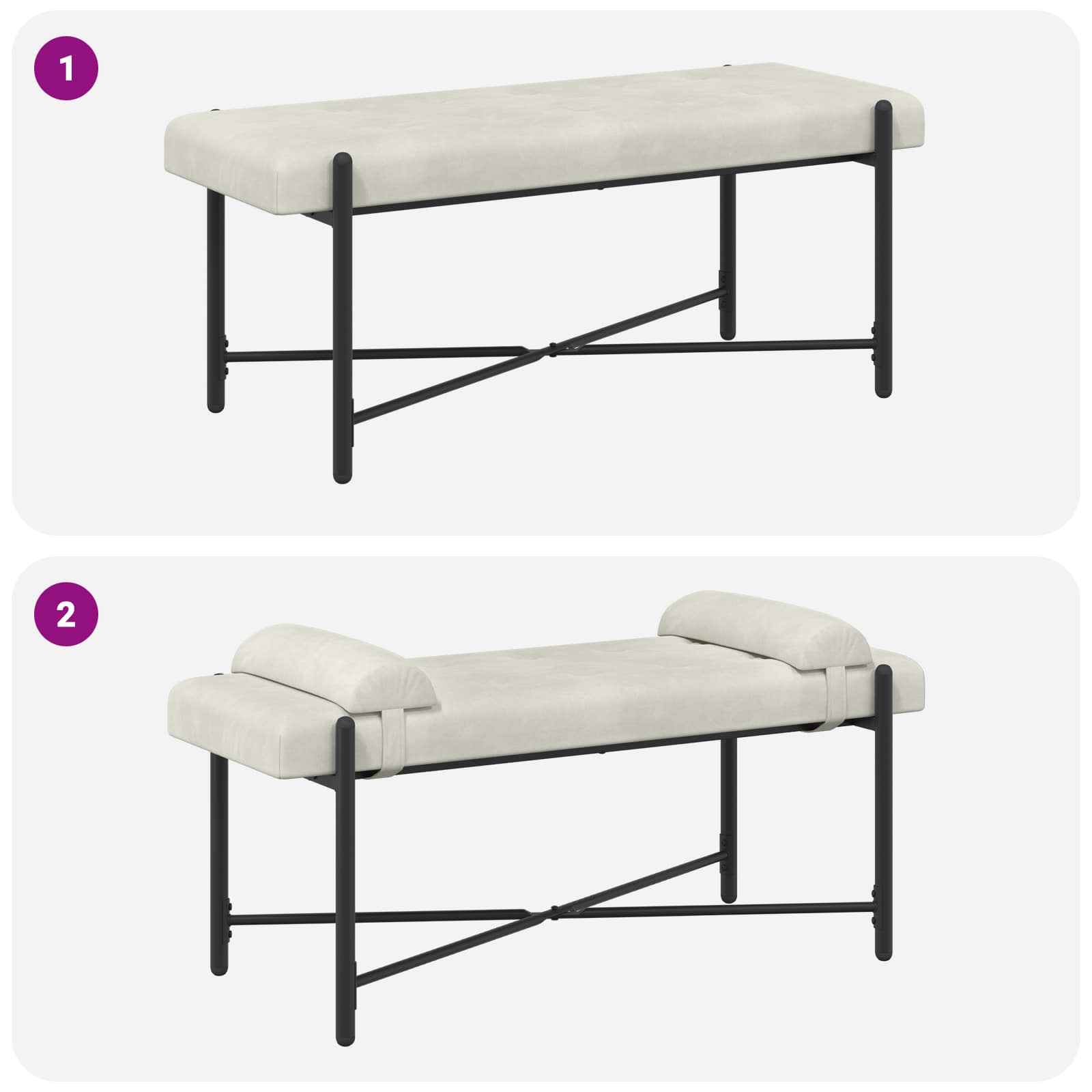 Banc capitonné à boutons avec coussins Crème 110 x 40 x 46 cm - XIOS