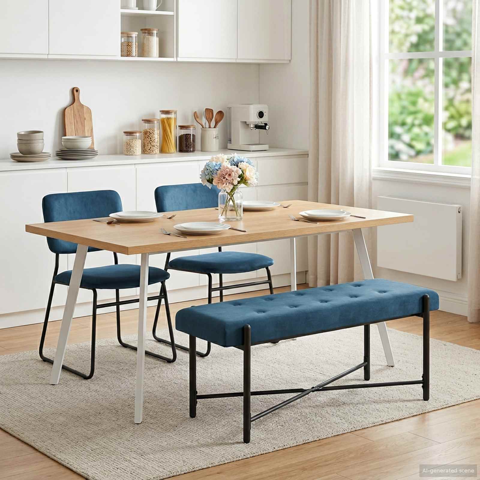 Banc capitonné à boutons avec coussins Bleu 110 x 40 x 46 cm - XIOS