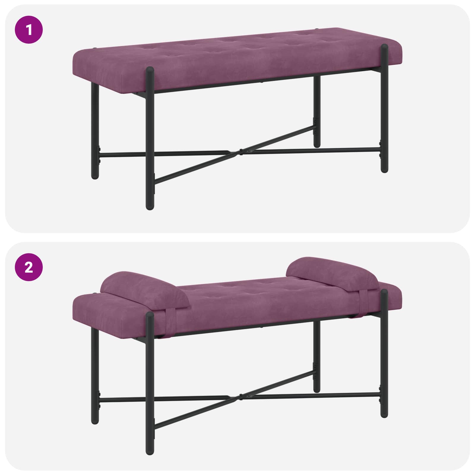 Banc capitonné à boutons avec coussins Pourpre 110 x 40 x 46 cm