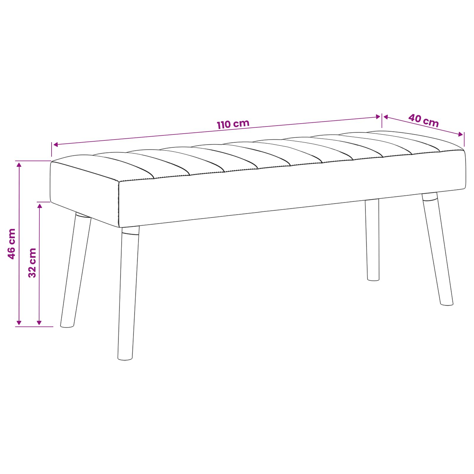 Banc capitonné canal Blanc 110 x 40 x 46 cm Tissu - XIOS