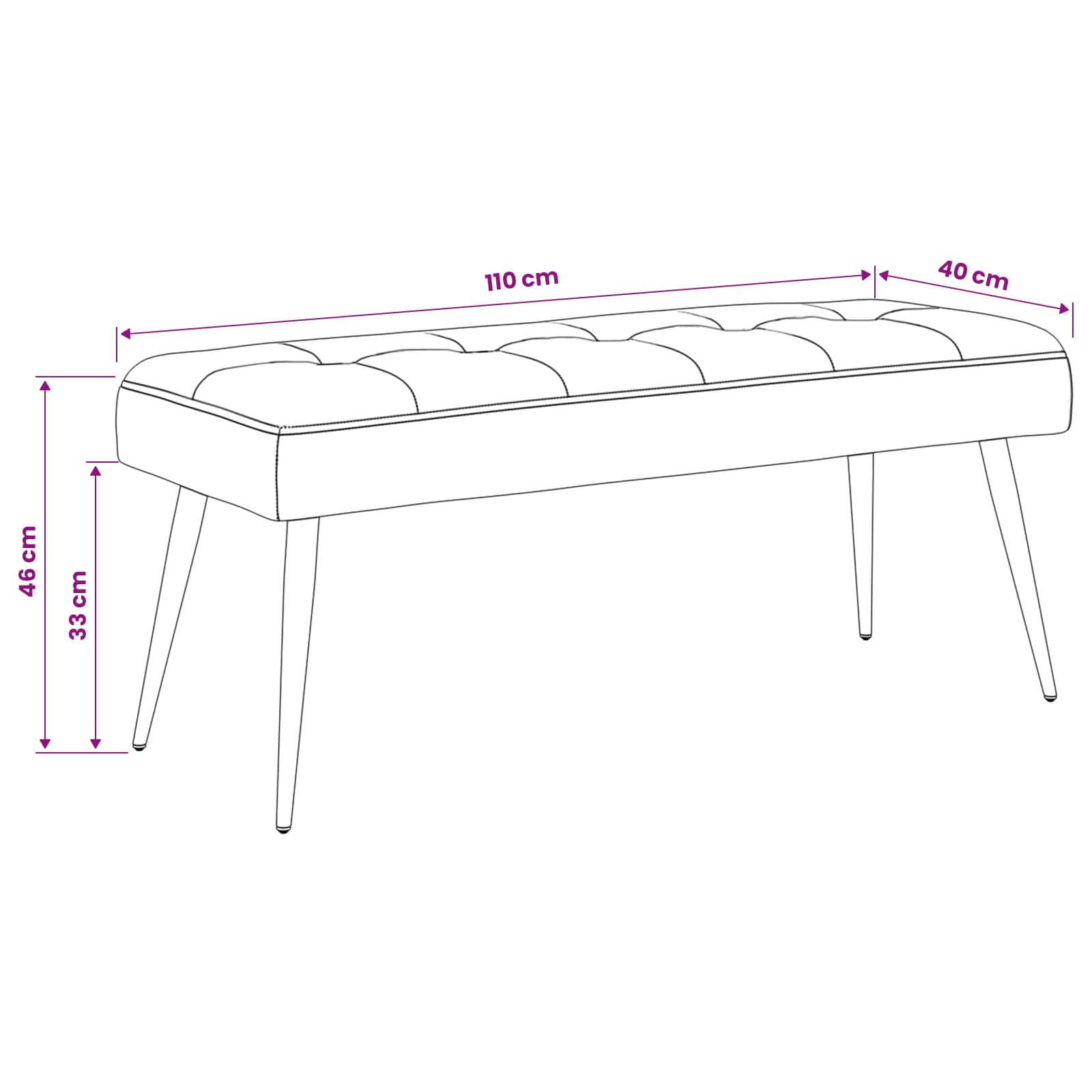 Banc avec capitonnage bouton Pourpre 110 x 40 x 46 cm Velours - XIOS