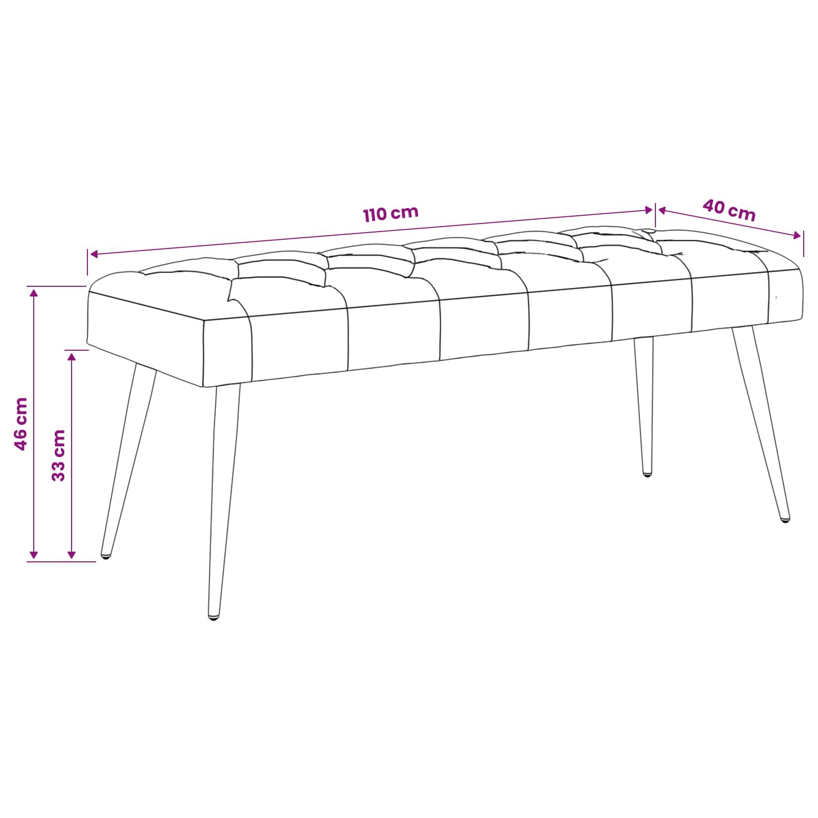 Banc avec capitonnage bouton Noir 110 x 40 x 46 cm Velours - XIOS