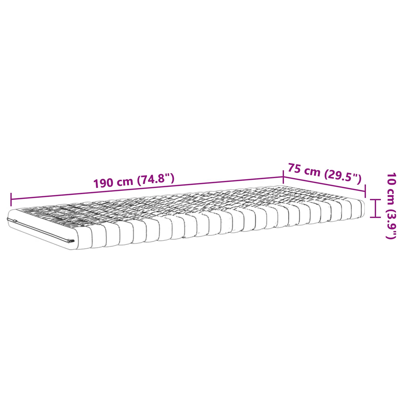 Matelas en mousse 75 x 190 cm Blanc