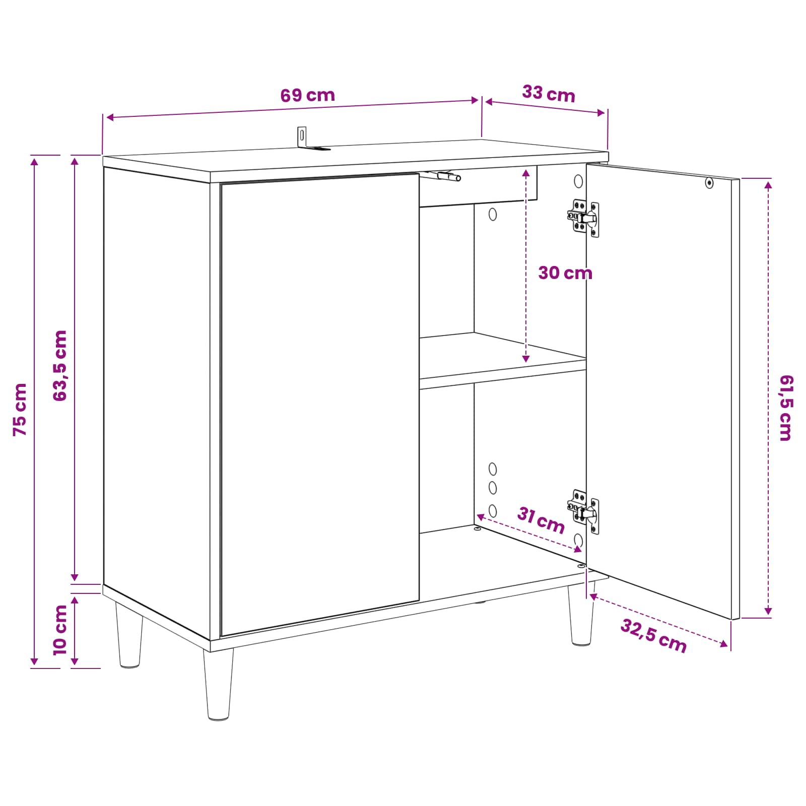 Buffet KIEL Sonoma 69 x 33 x 75 cm Bois d'ingénierie