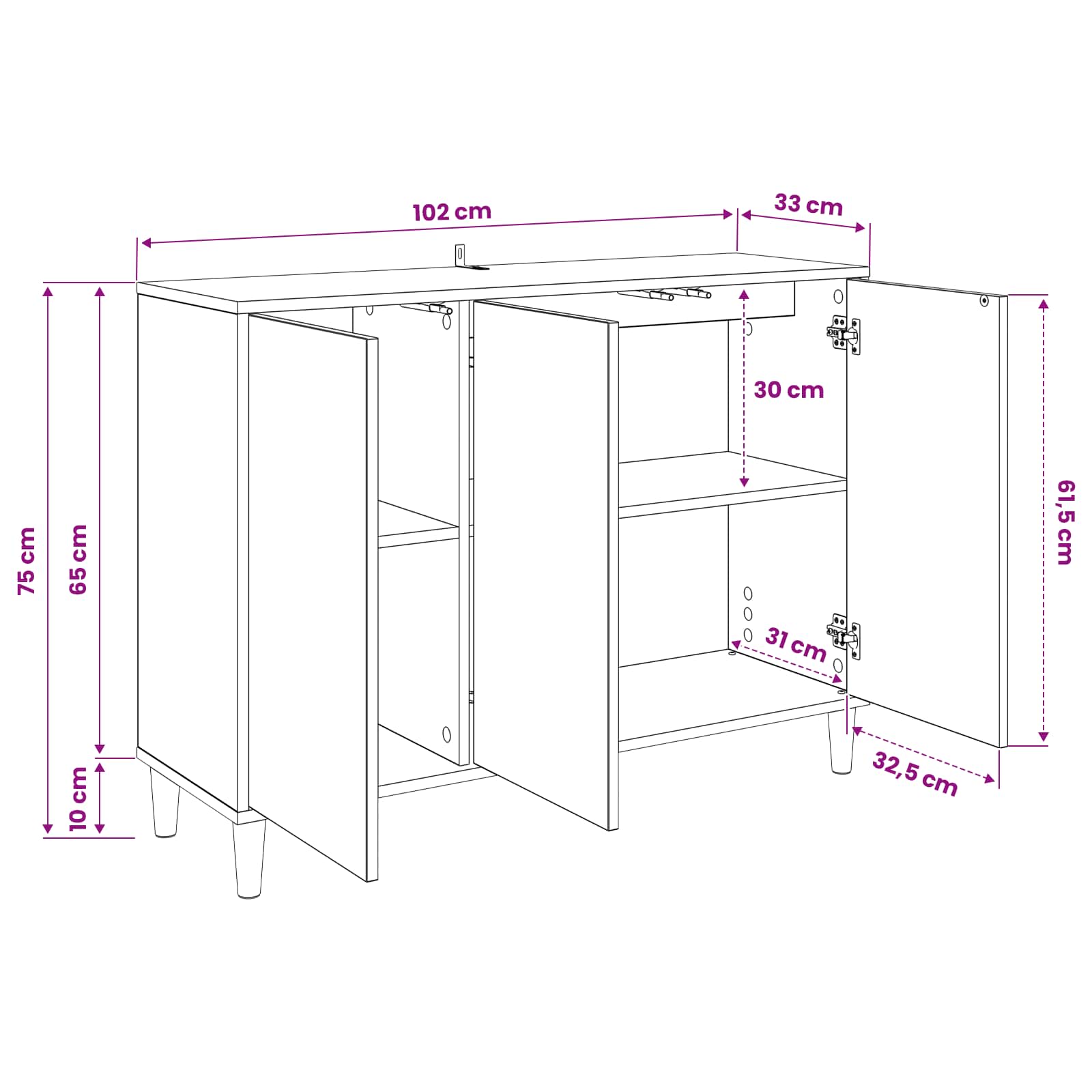 Buffet BONN Sonoma 102 x 33 x 75 cm Bois d'ingénierie