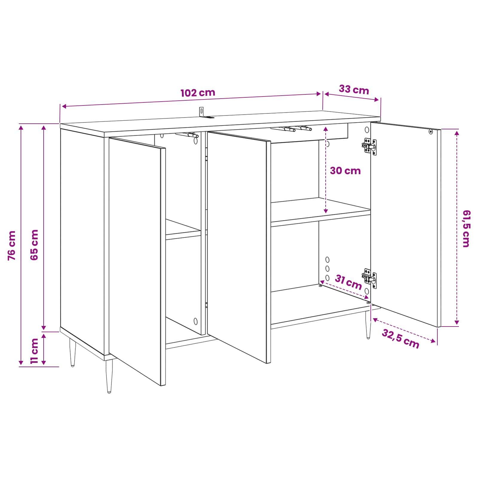 Buffet RHENEN Chêne noir 102 x 33 x 76 cm Bois d'ingénierie