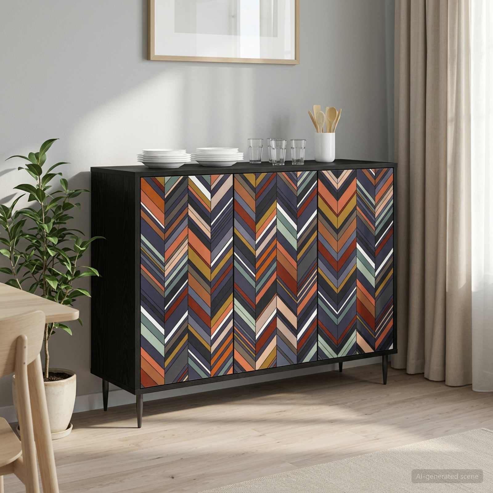 Buffet OMMEN Chêne noir 102 x 33 x 76 cm Bois d'ingénierie