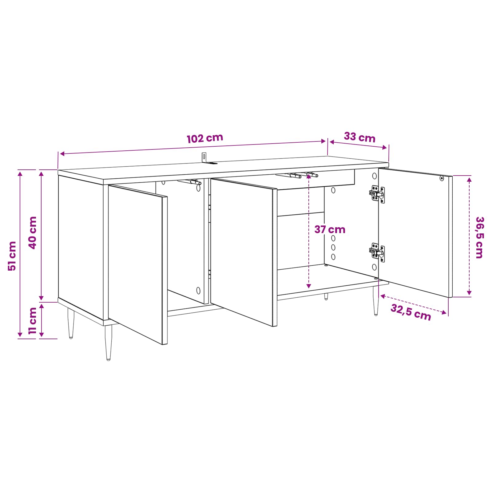 Meuble TV BONN 102 x 33 x 51 cm Chêne noir Bois d'ingénierie