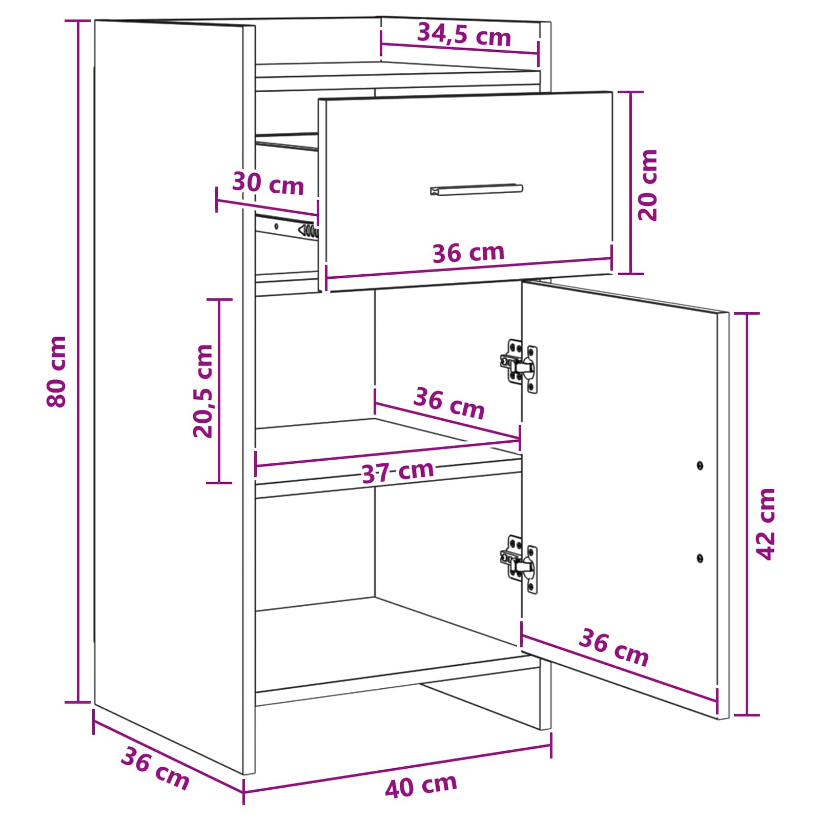 Buffet Bois ancien 40 x 36 x 80 cm Bois d'ingénierie
