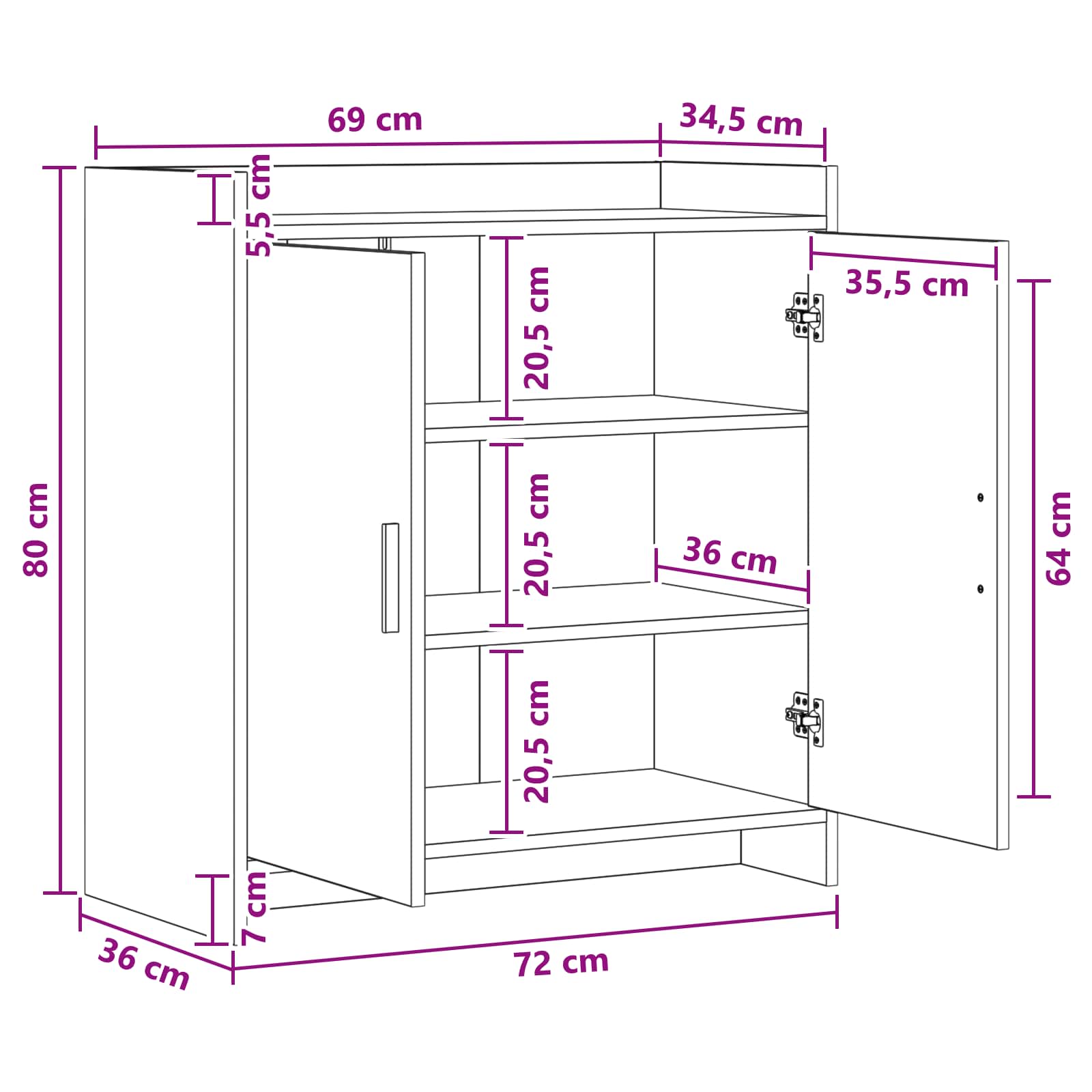 Buffet Blanc 72 x 36 x 80 cm Bois d'ingénierie