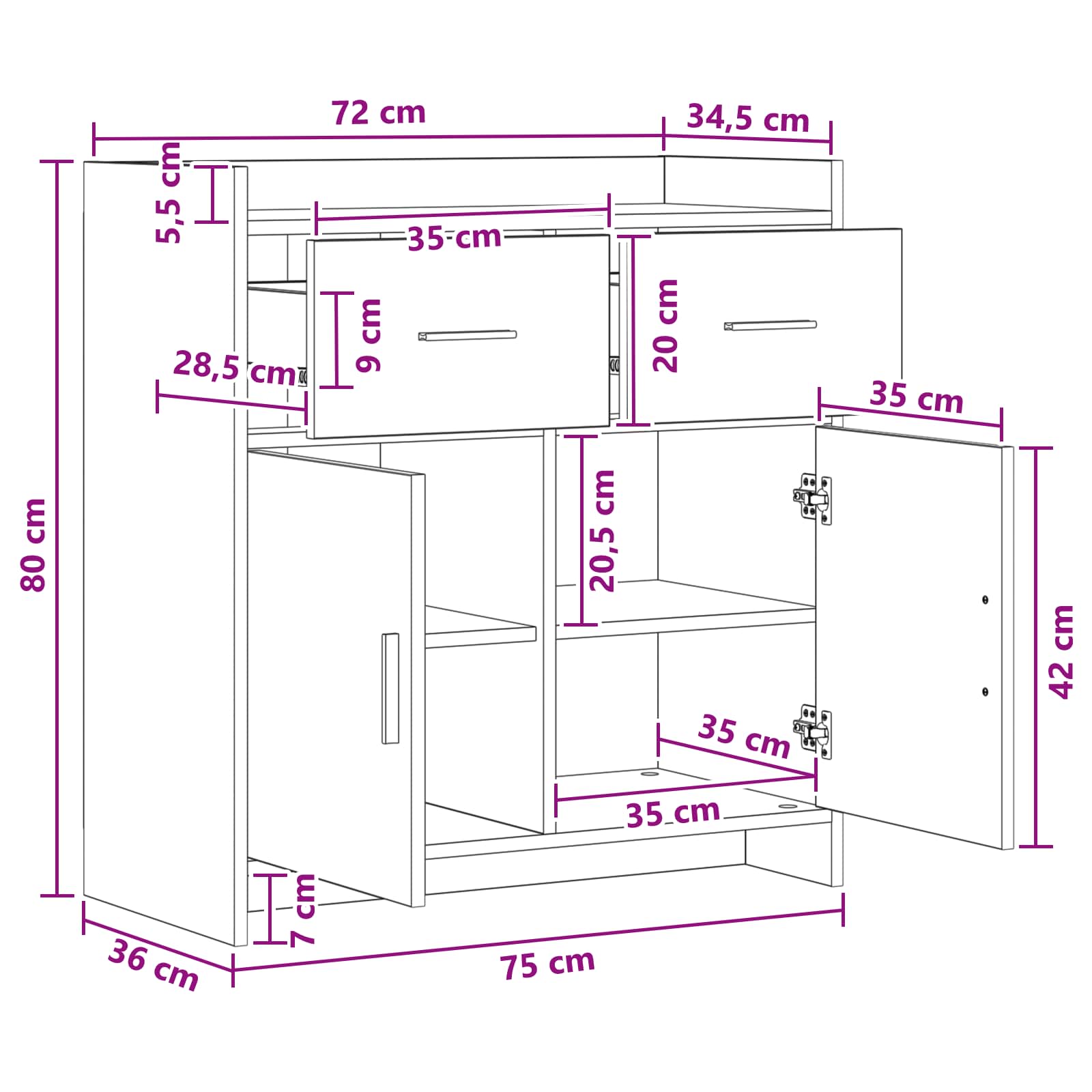 Buffet Chêne fumé 75 x 36 x 80 cm Bois d'ingénierie