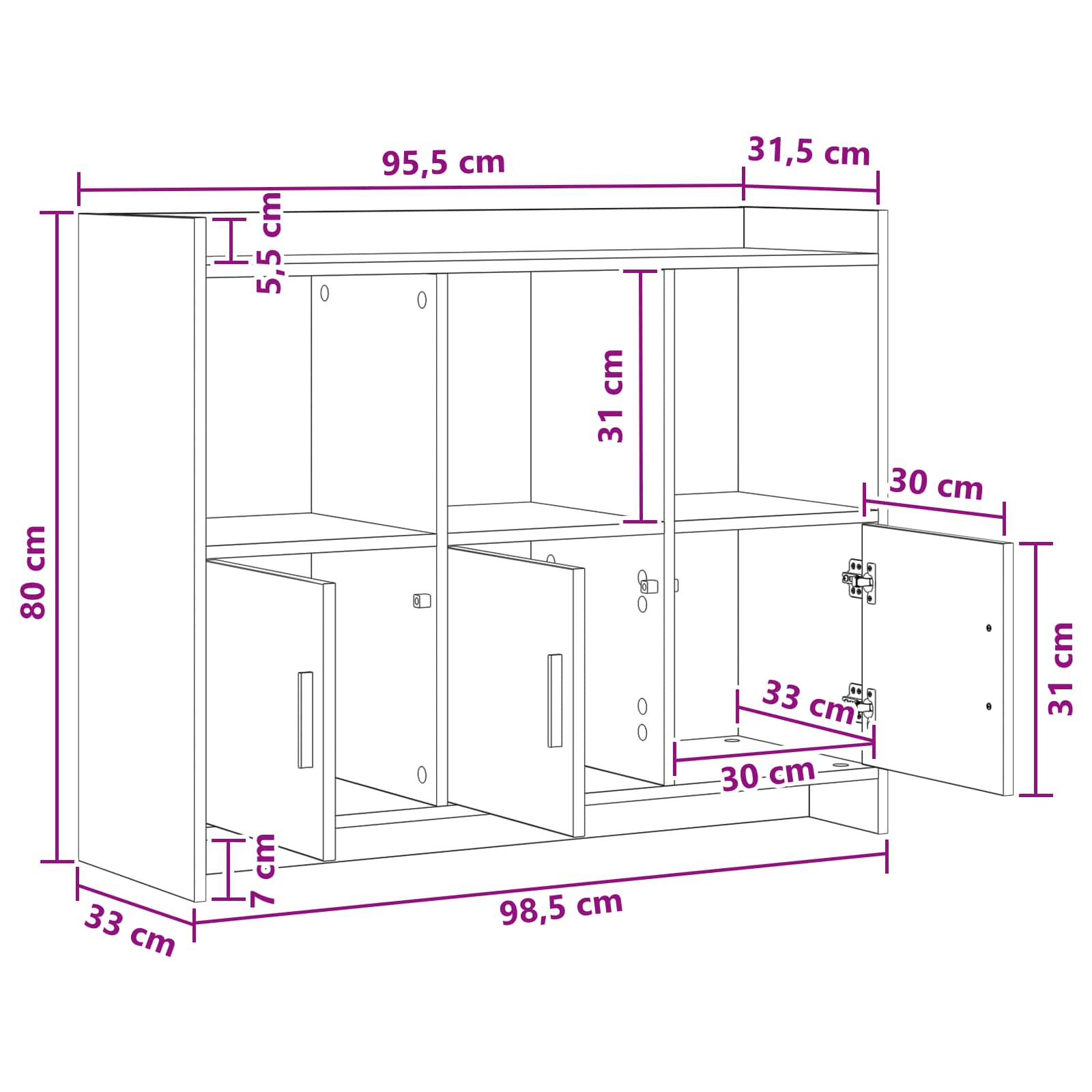 Buffet Bois ancien 98,5 x 33 x 80 cm Bois d'ingénierie