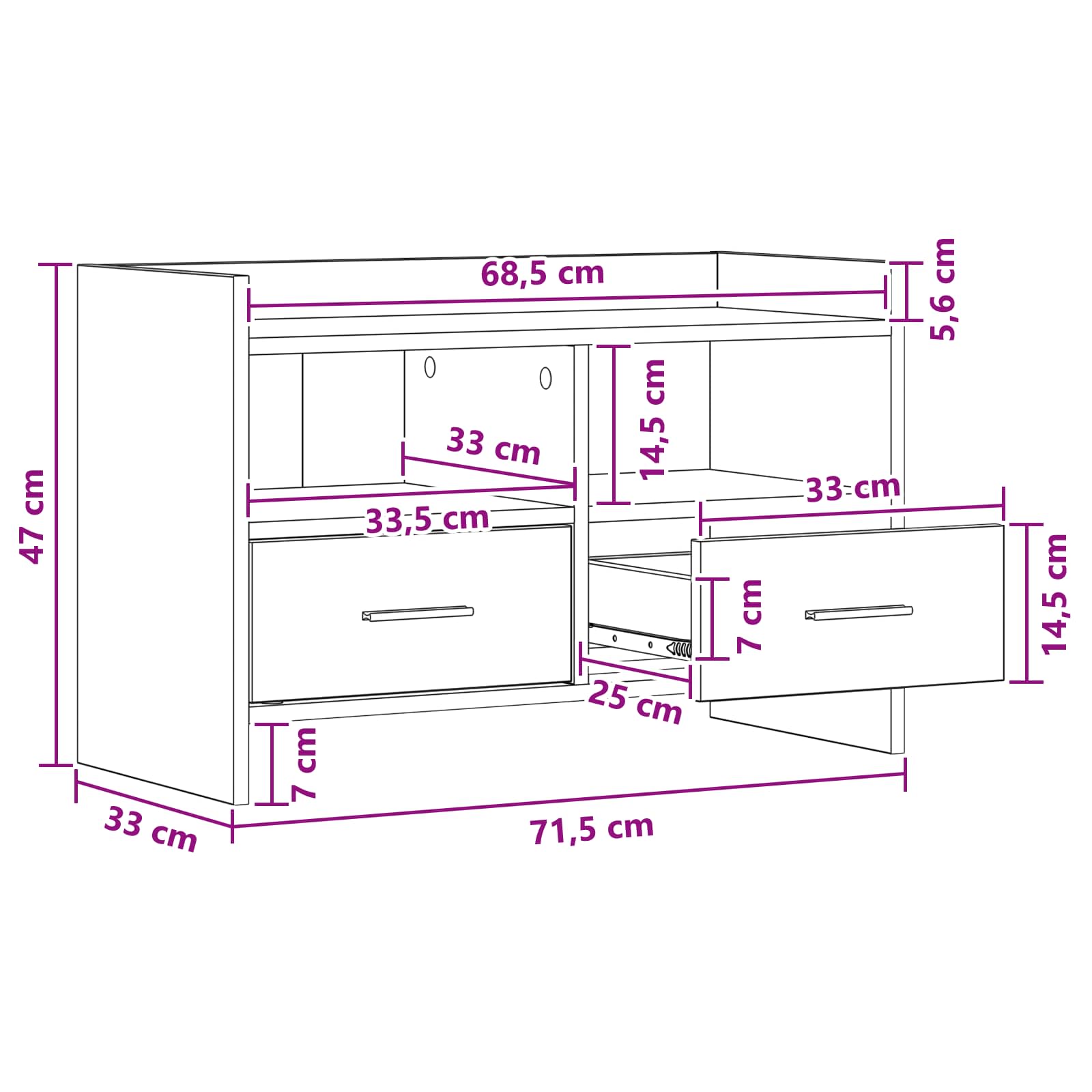 Meuble TV 71,5 x 33 x 47 cm Chêne fumé Bois d'ingénierie