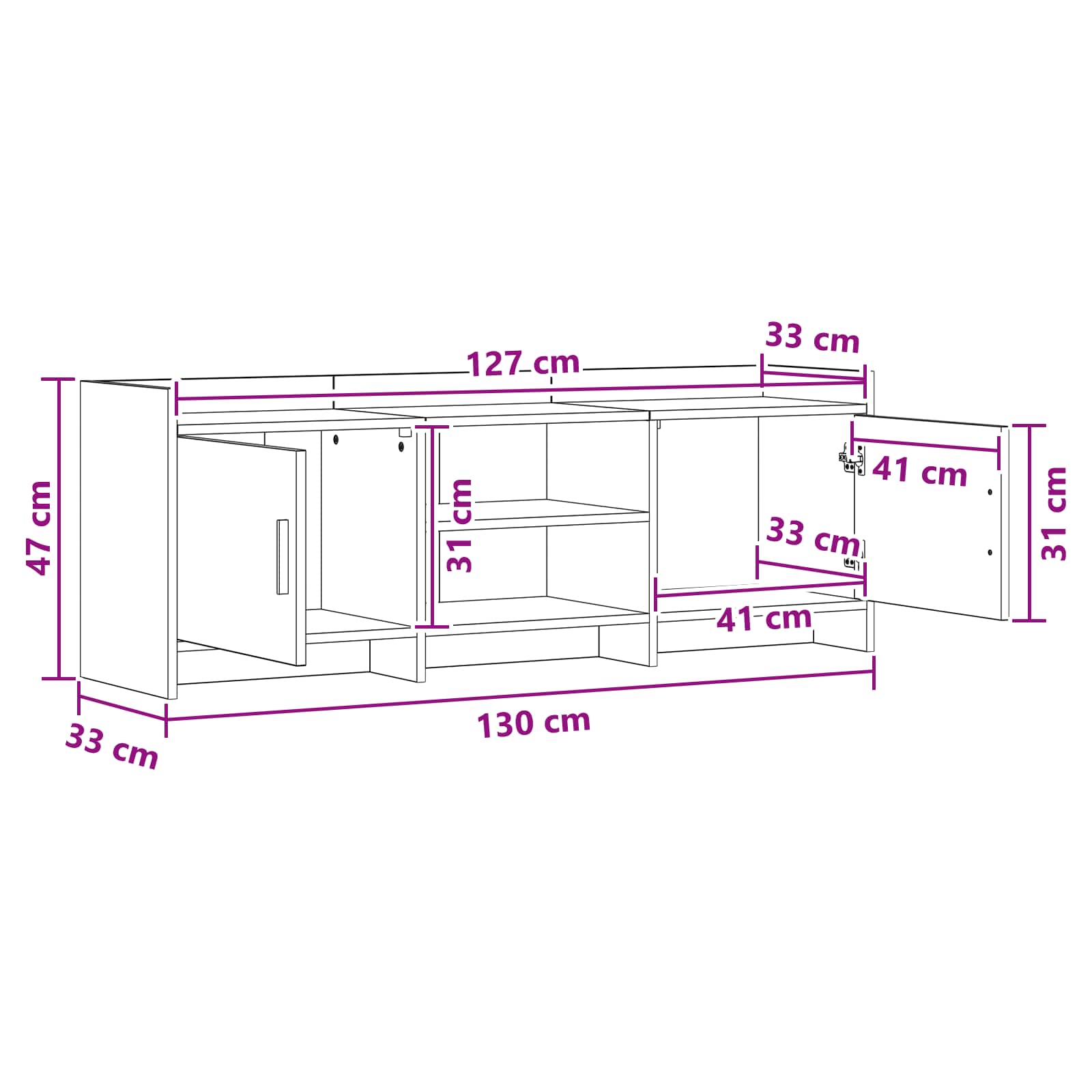 Meuble TV 130 x 33 x 47 cm Chêne artisanal Bois d'ingénierie