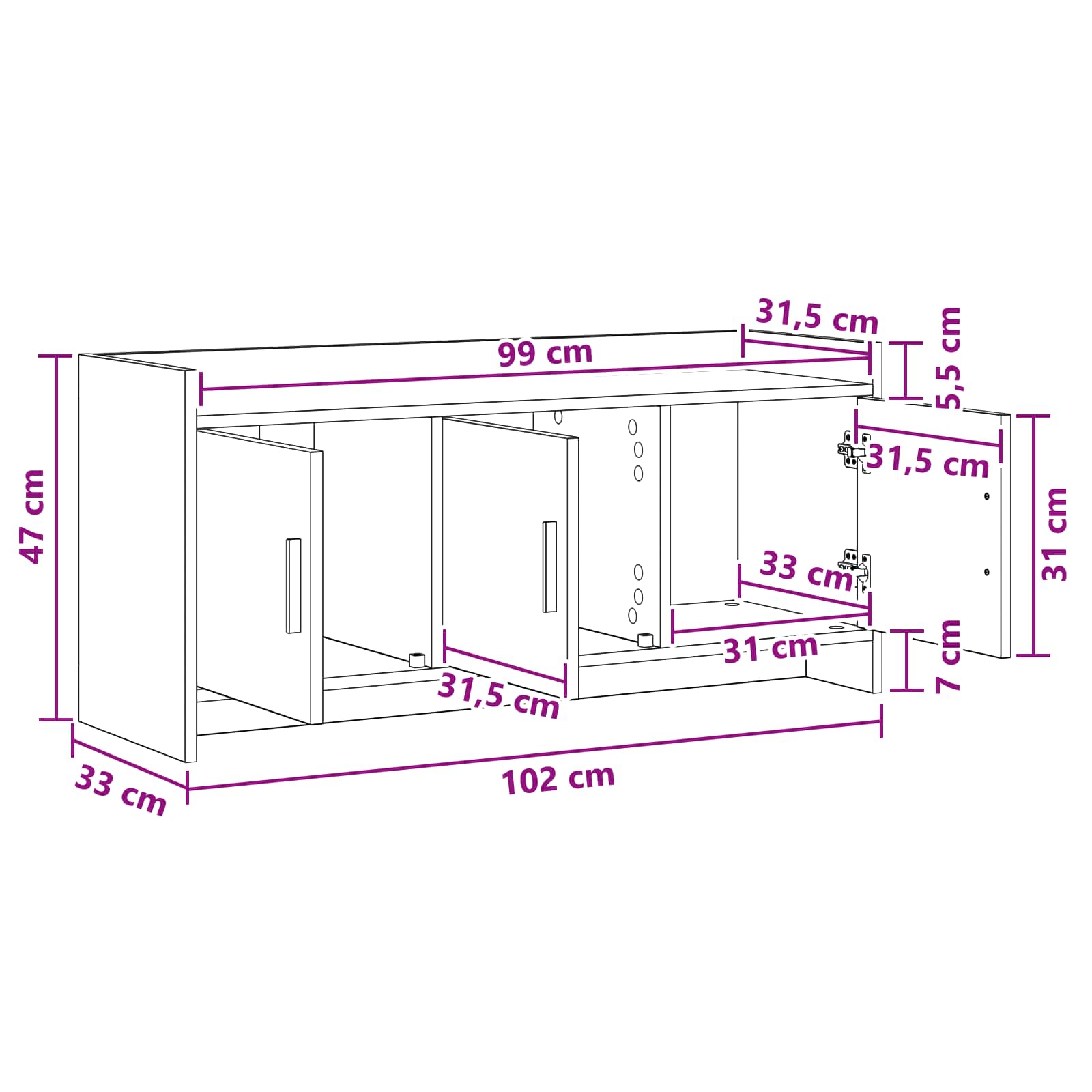 Meuble TV 102 x 33 x 47 cm Chêne noir Bois d'ingénierie