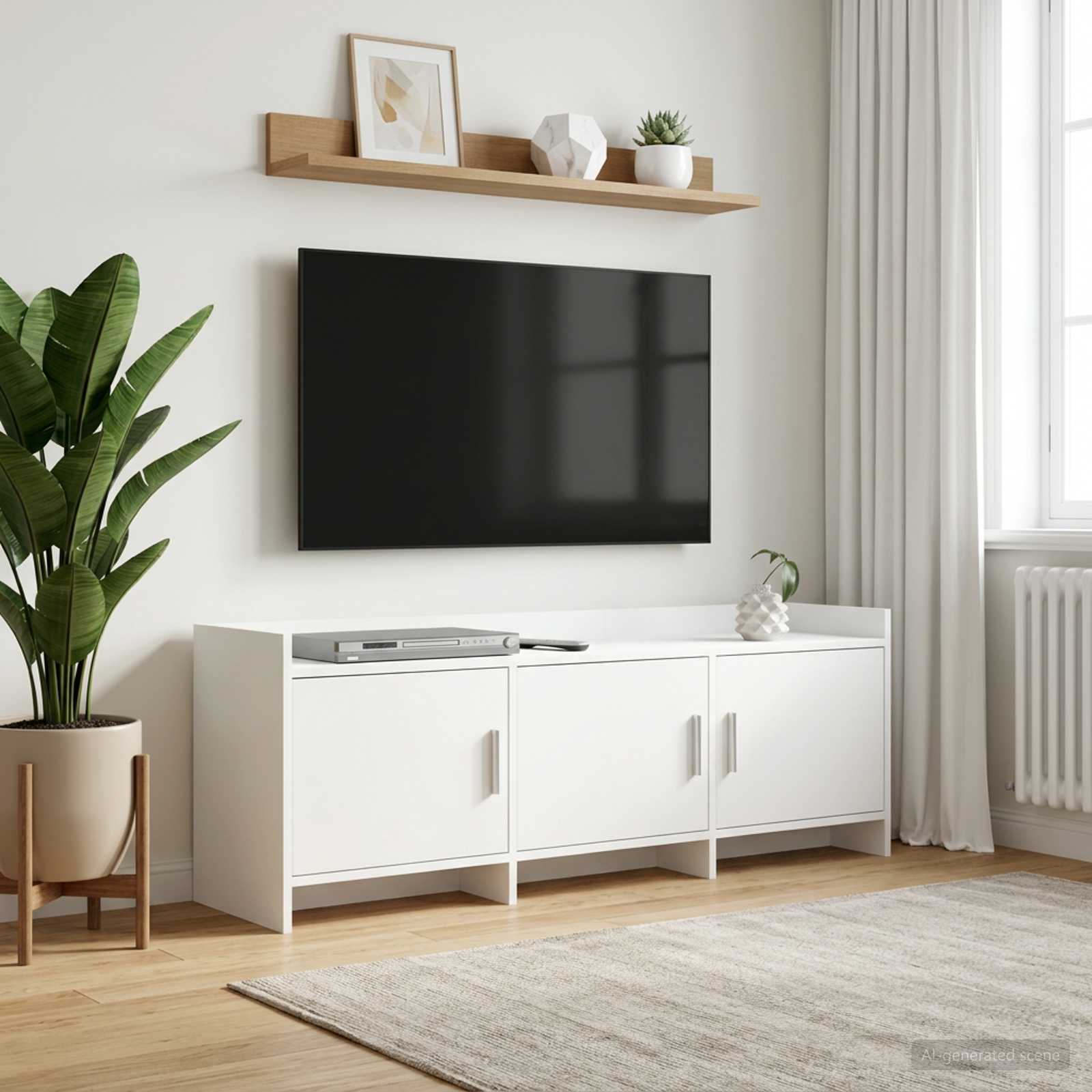 Meuble TV 130 x 33 x 47 cm Blanc Bois d'ingénierie - XIOS