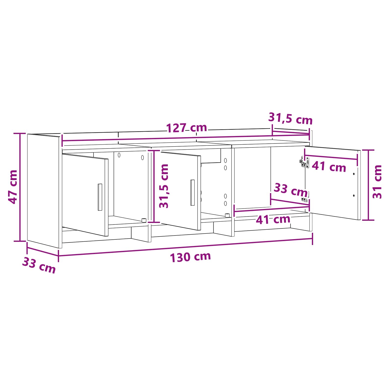 Meuble TV 130 x 33 x 47 cm Chêne fumé Bois d'ingénierie