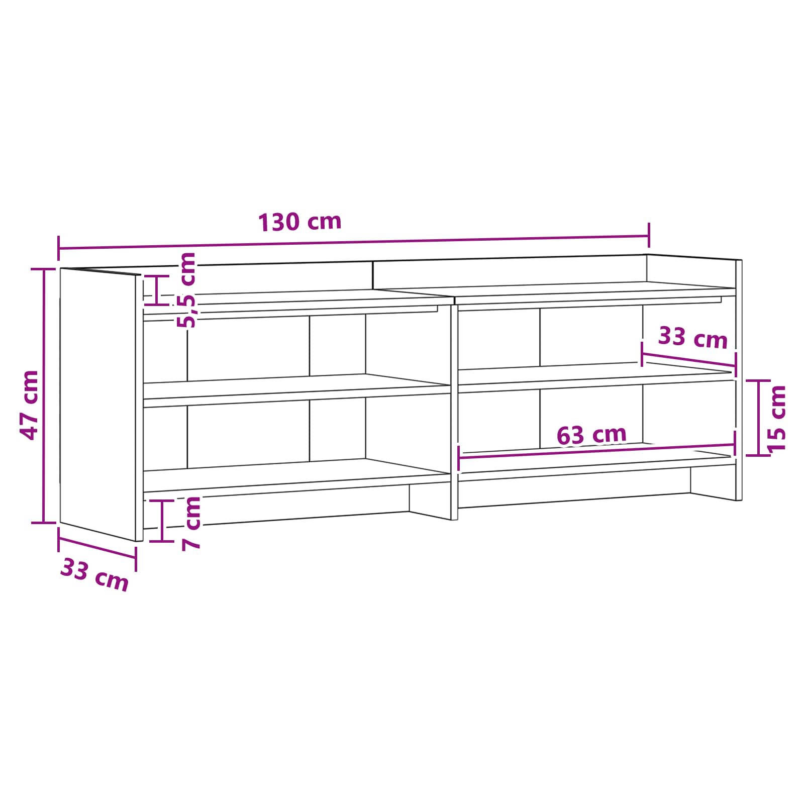 Meuble TV 135 x 33 x 47 cm Gris béton Bois d'ingénierie
