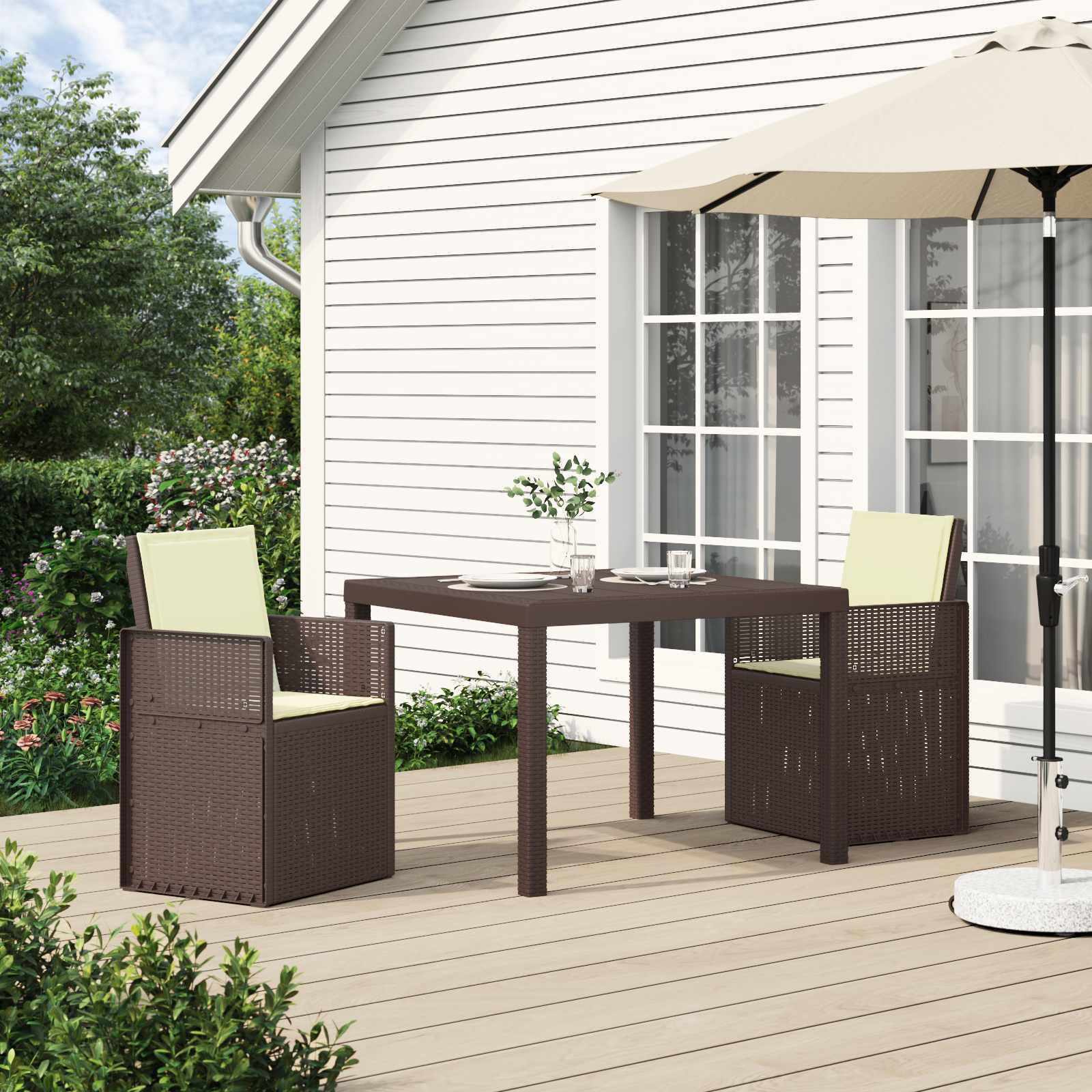 Ensemble de salle à manger pour jardin 3 pcs Marron et crème PP