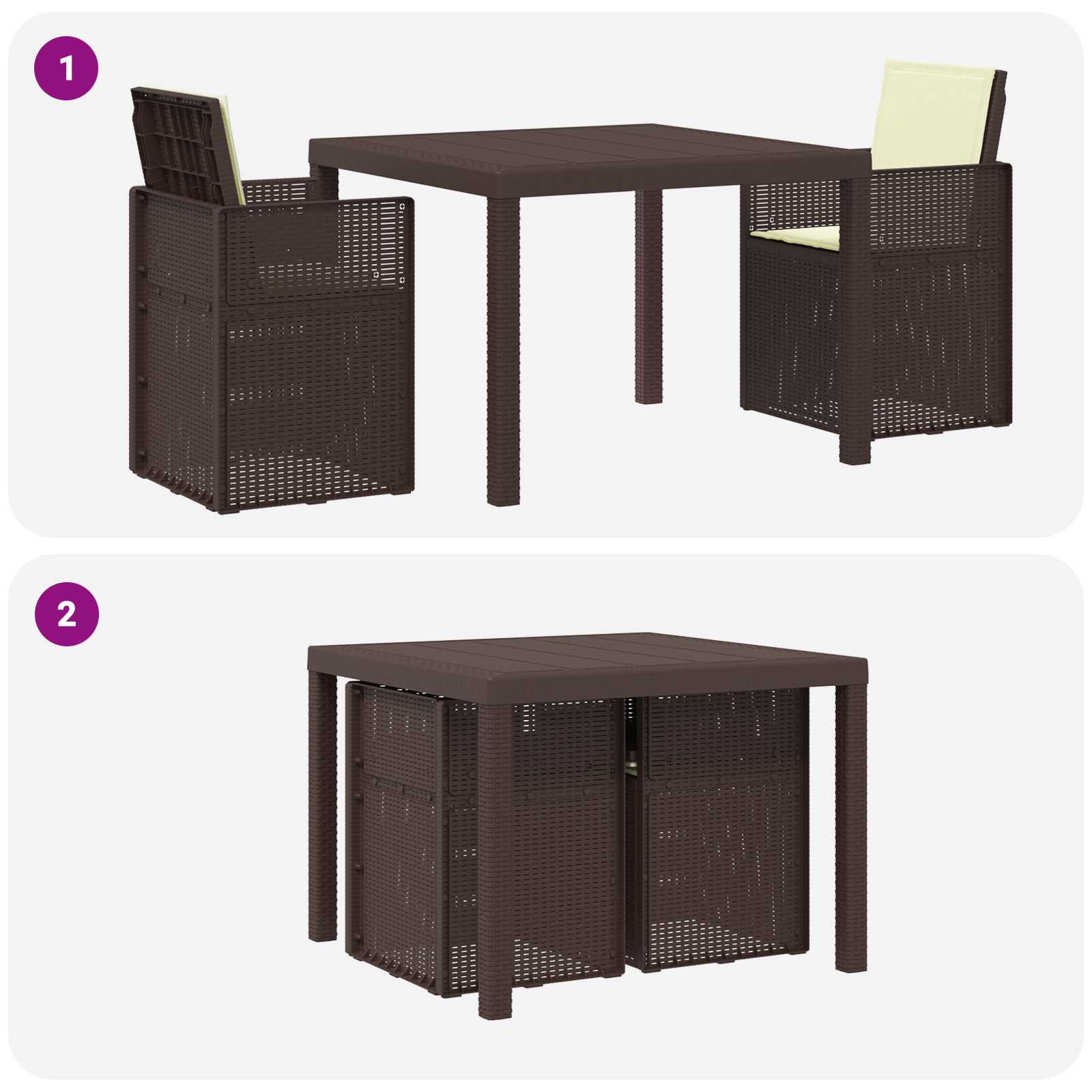 Ensemble de salle à manger pour jardin 3 pcs Marron et crème PP